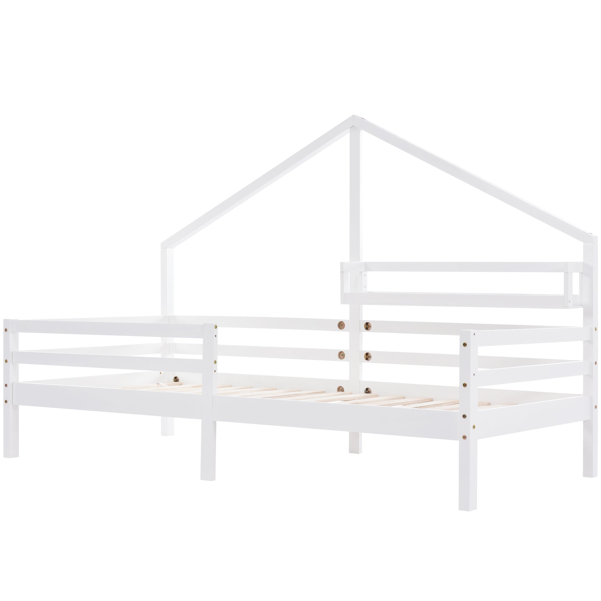 House Bed 90x200cm Storage Shelf Fireplace Shape - White