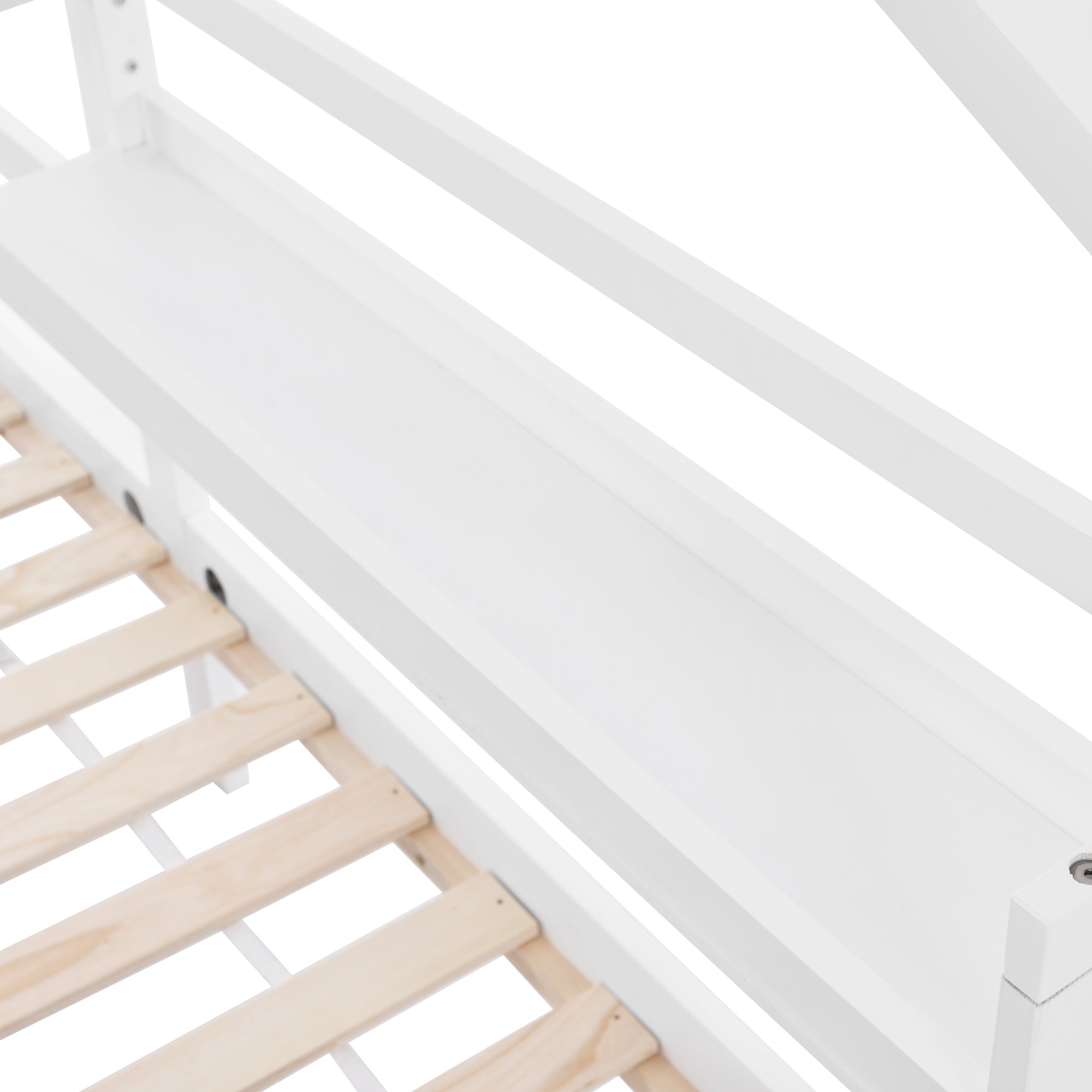 House Bed 90x200cm Storage Shelf Fireplace Shape - White