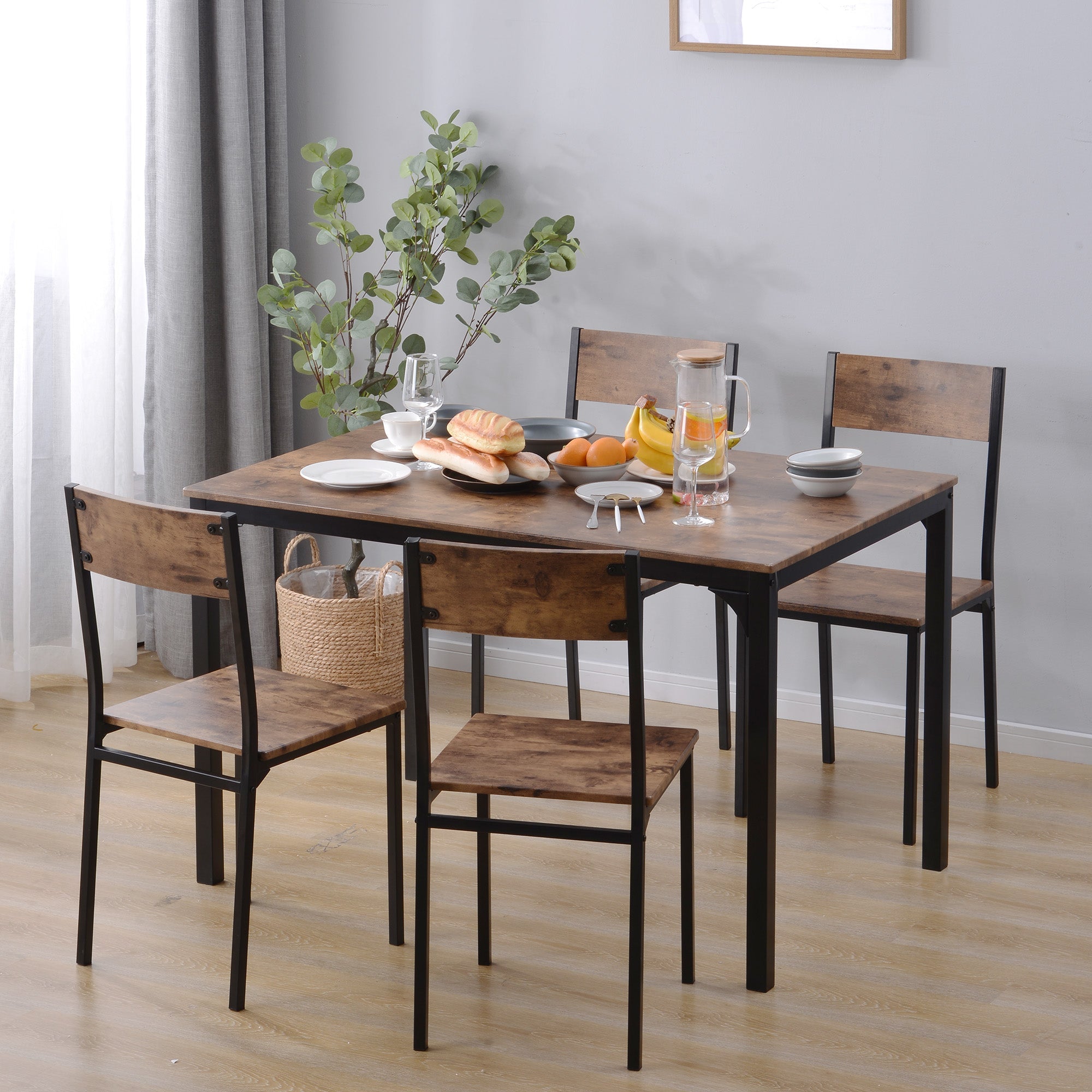 Dining Set Table with 4 Chairs Multi-Use - Vintage Brown