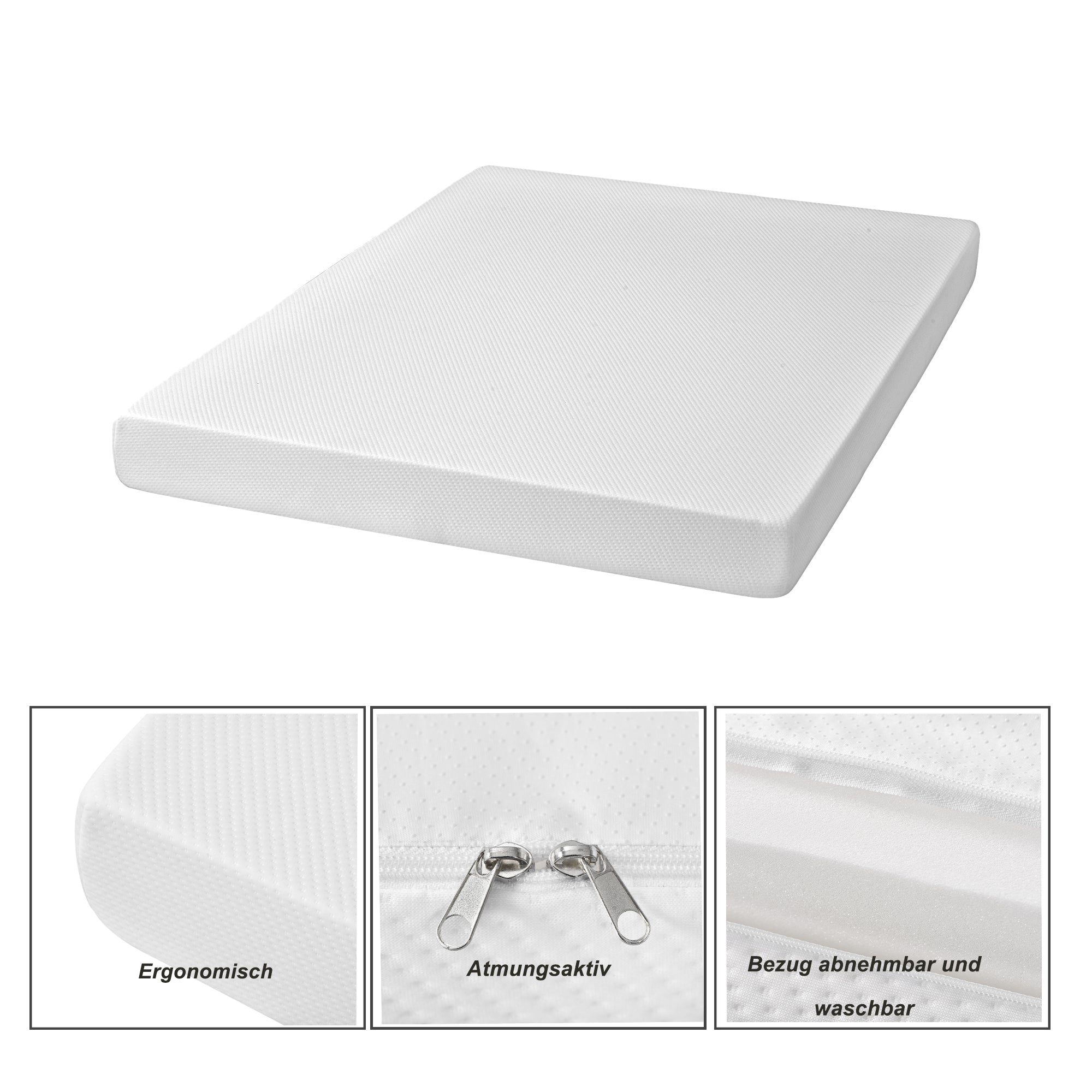 Comfortable mattress, anti-slip, Oeko-Tex certified, ergonomic, breathable, durable, firmness H3, 140x200cm