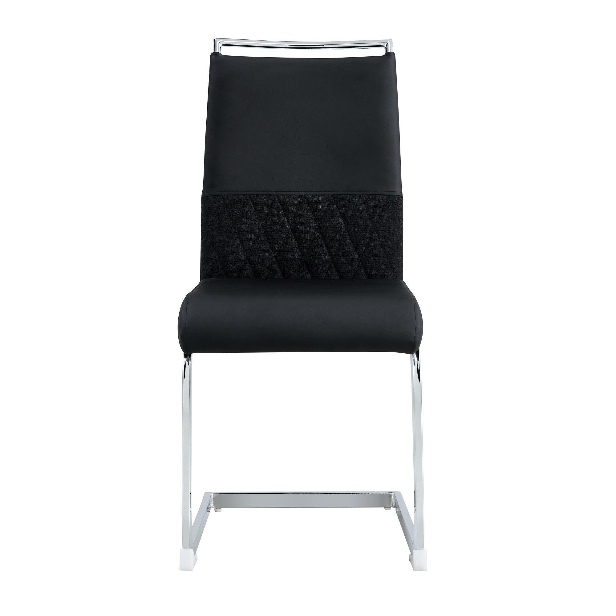 Modern Dining Chairs Set of 2 High-Backed Upholstered Side Chairs with Stripe Backrest PU Leather Linen Black