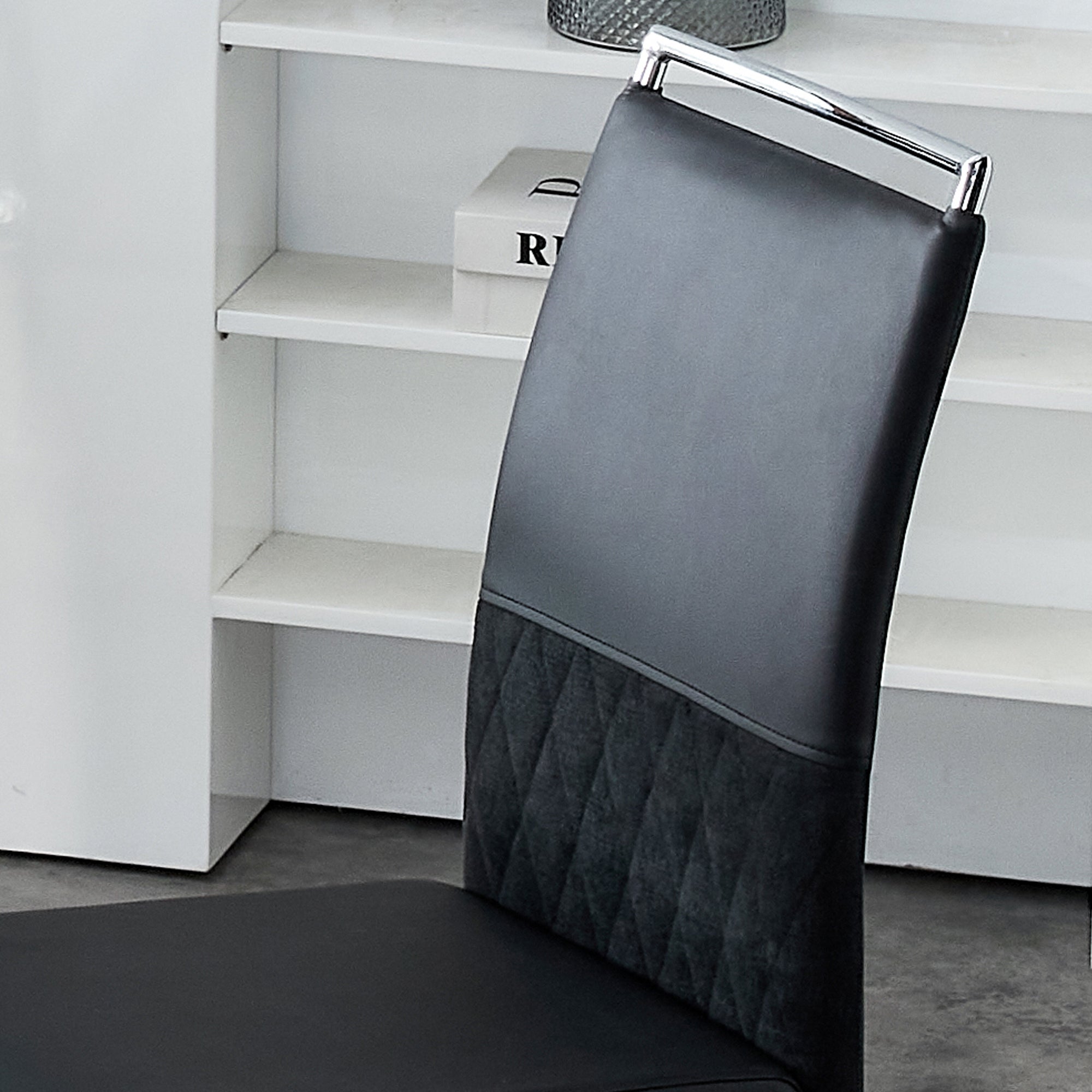 Modern Dining Chairs Set of 6 High Back Upholstered Side Chair Black PU Faux Leather & Linen