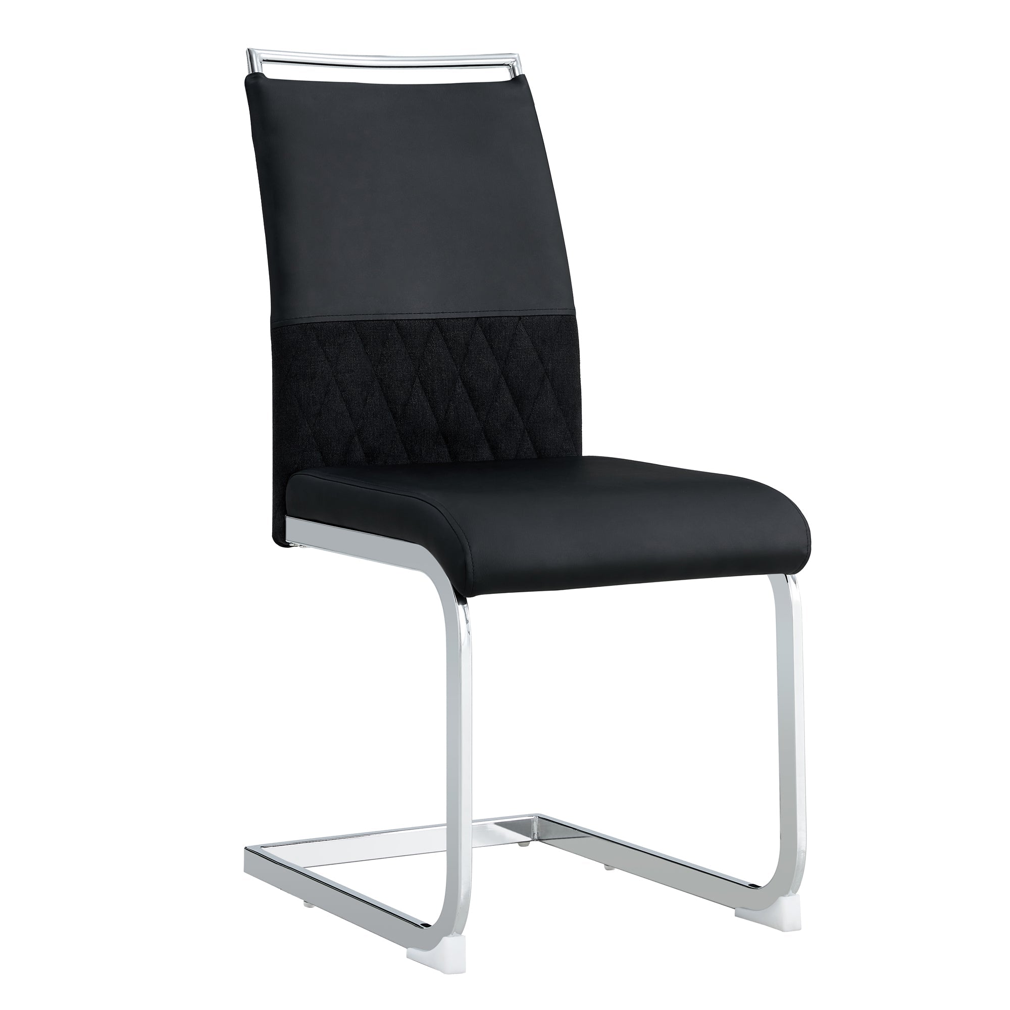 Modern Dining Chairs Set of 2 High-Backed Upholstered Side Chairs with Stripe Backrest PU Leather Linen Black