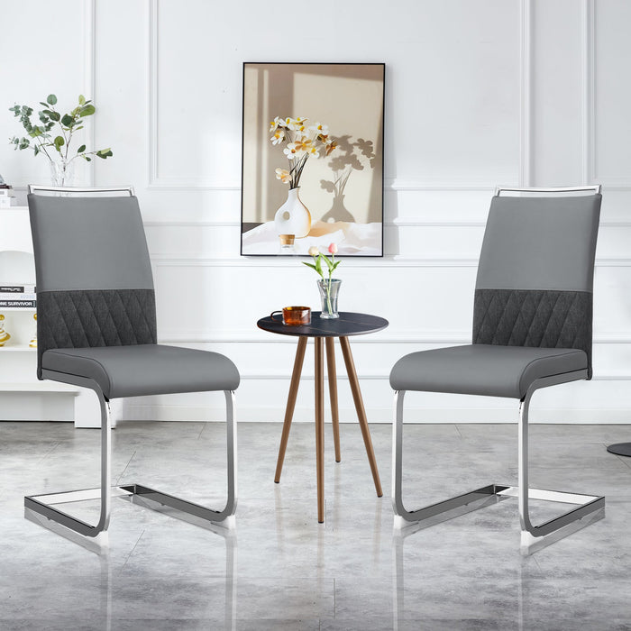 Modern Dining Chairs Set of 2, High Back Upholstered Side Chair with Horizontal Stripe Backrest Design, Grey - Clearance