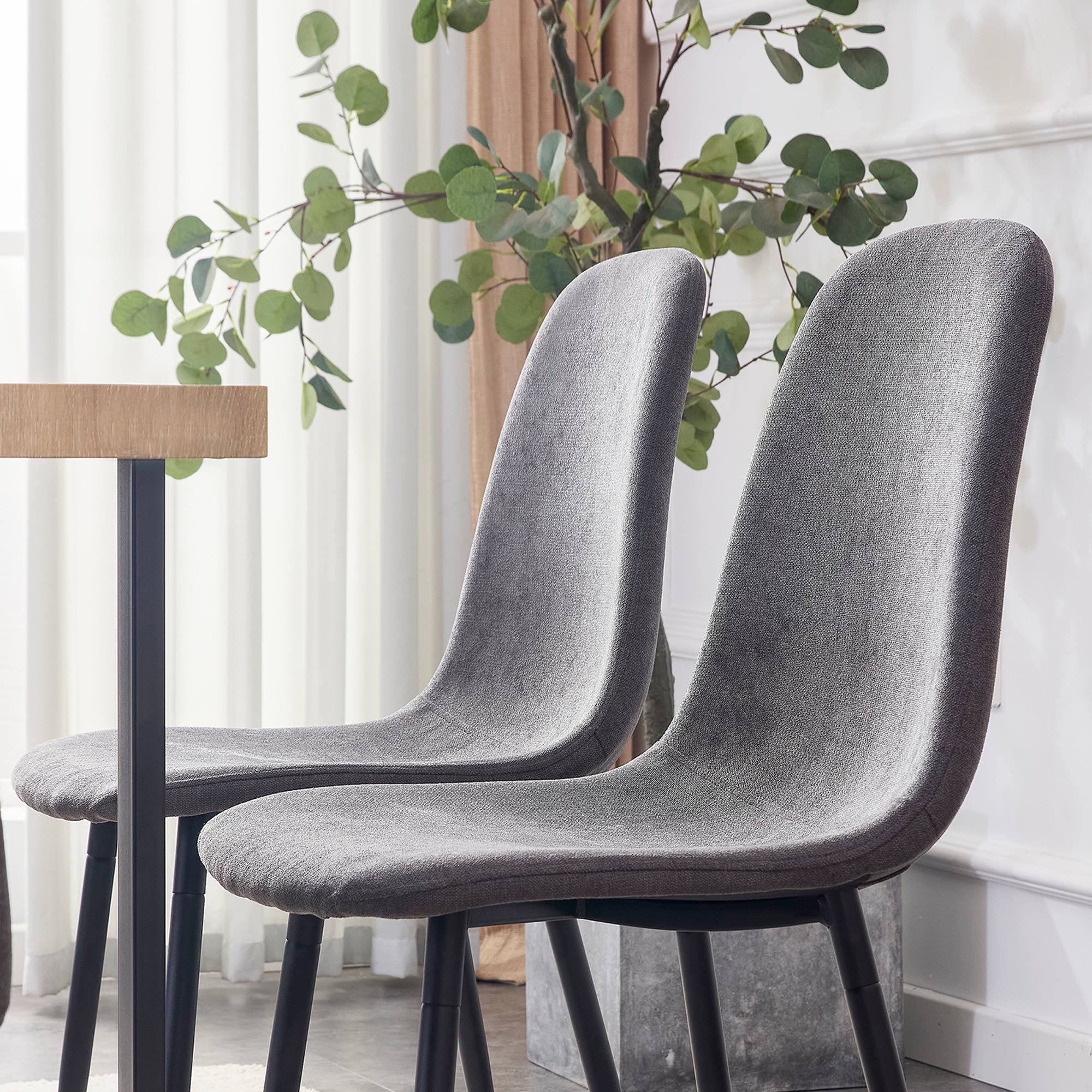 Dining Chair (4 pcs), Scandinavian Vintage with Steel Legs, Black/Grey Suede