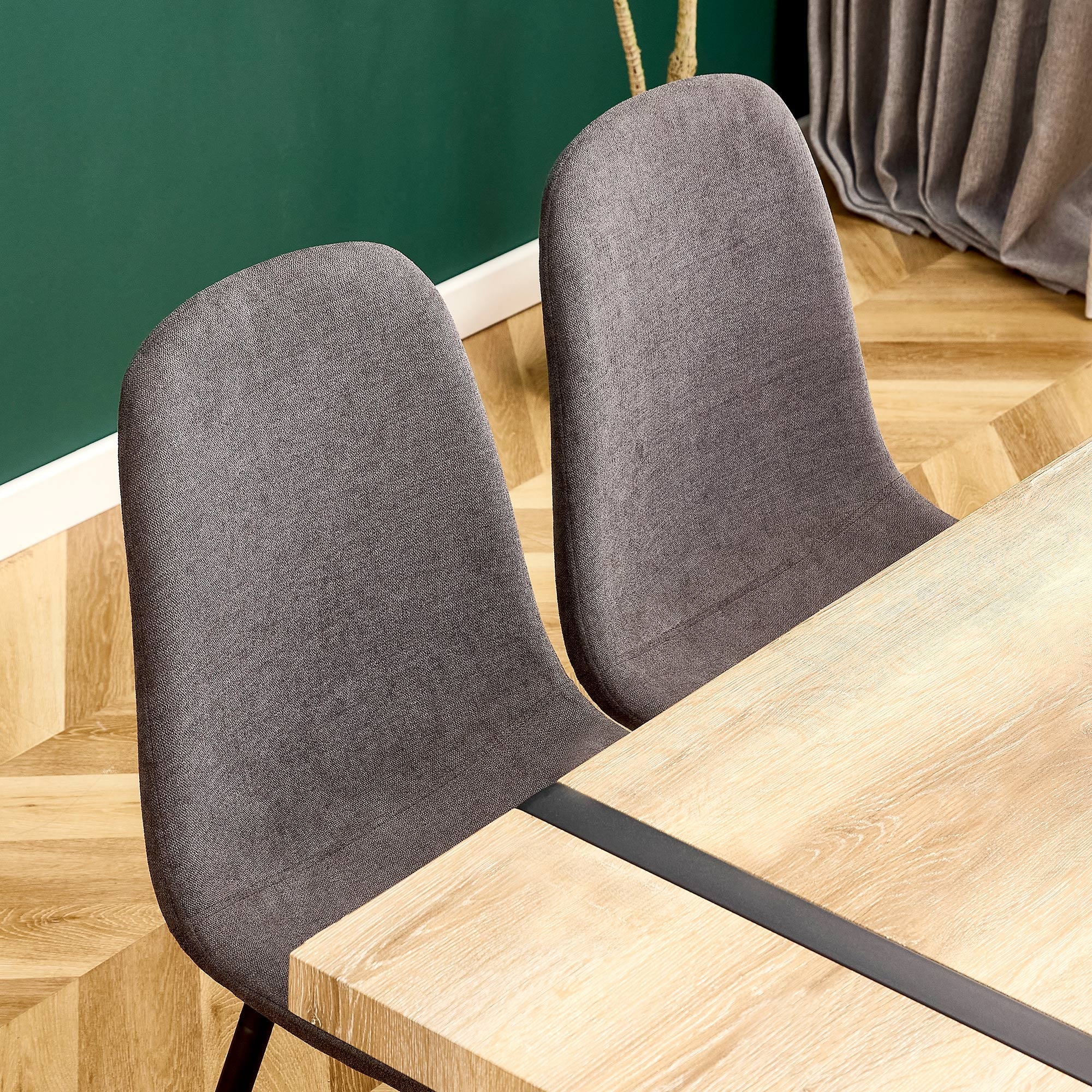 Dining Chair (4 pcs), Scandinavian Vintage with Steel Legs, Black/Grey Suede