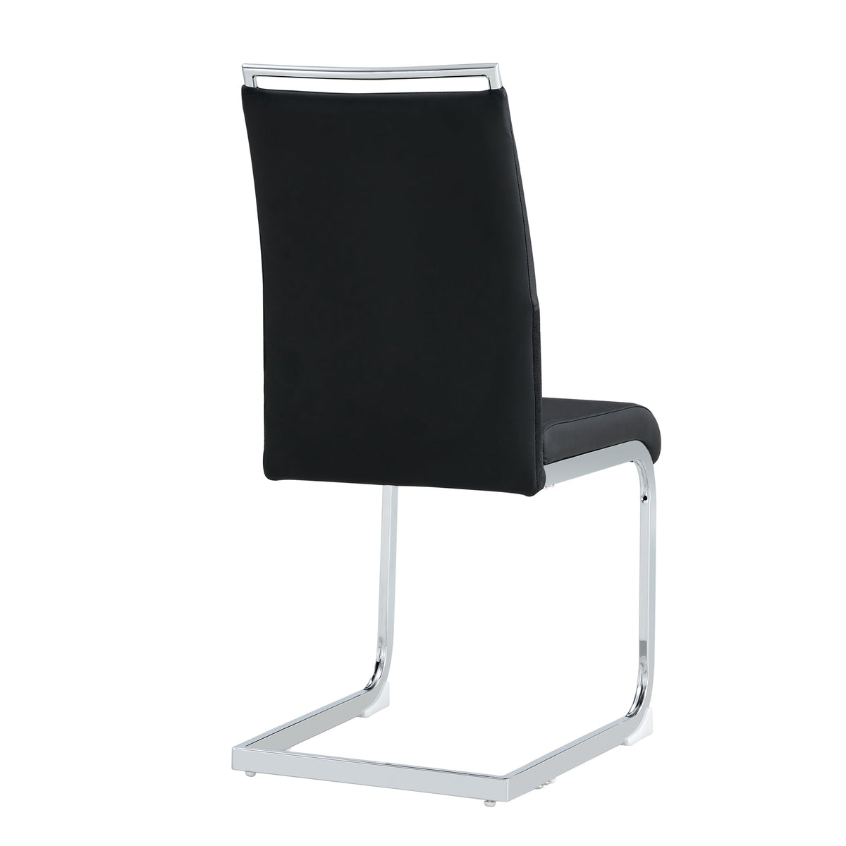 Modern Dining Chairs Set of 2 High-Backed Upholstered Side Chairs with Stripe Backrest PU Leather Linen Black