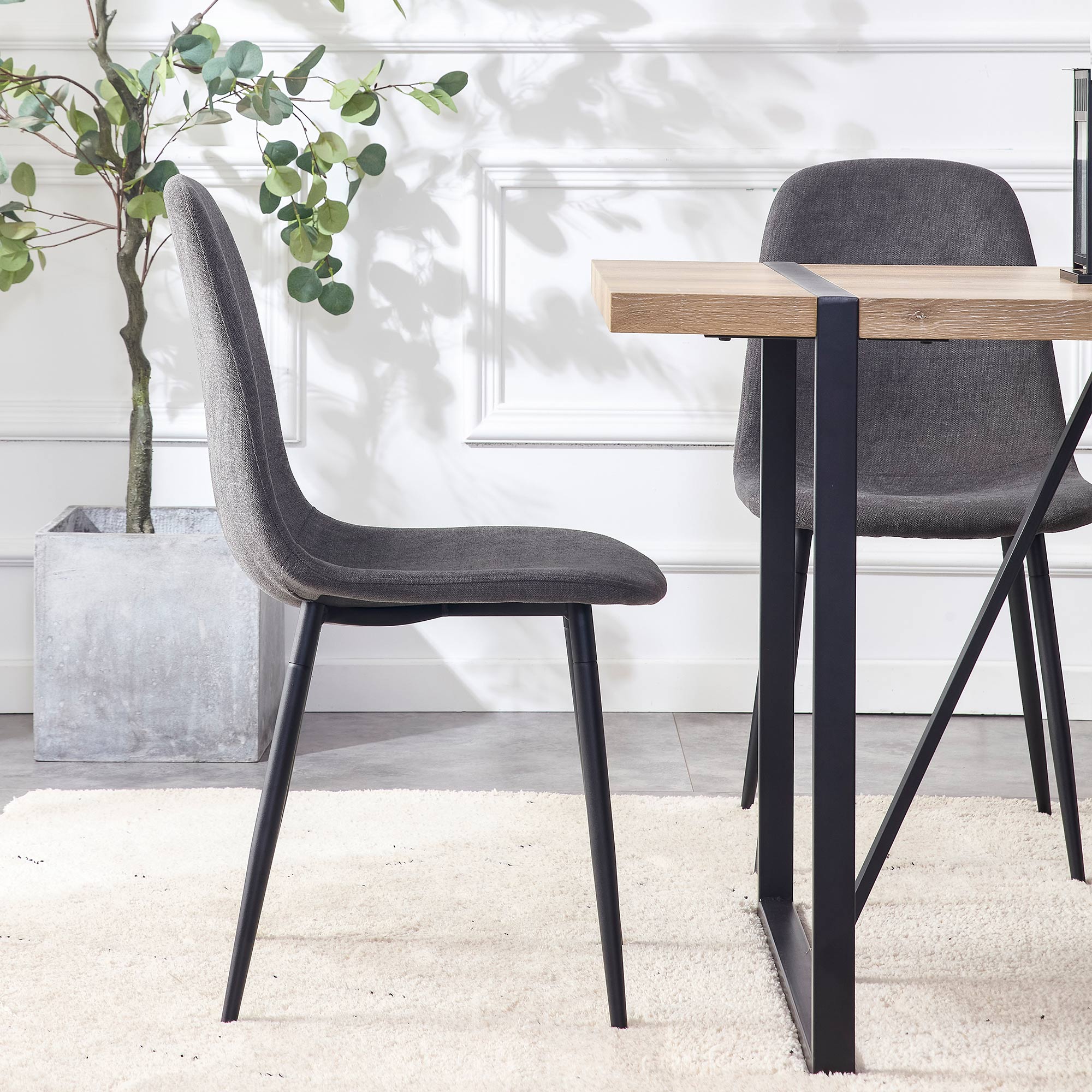 Dining Chair (4 pcs), Scandinavian Vintage with Steel Legs, Black/Grey Suede