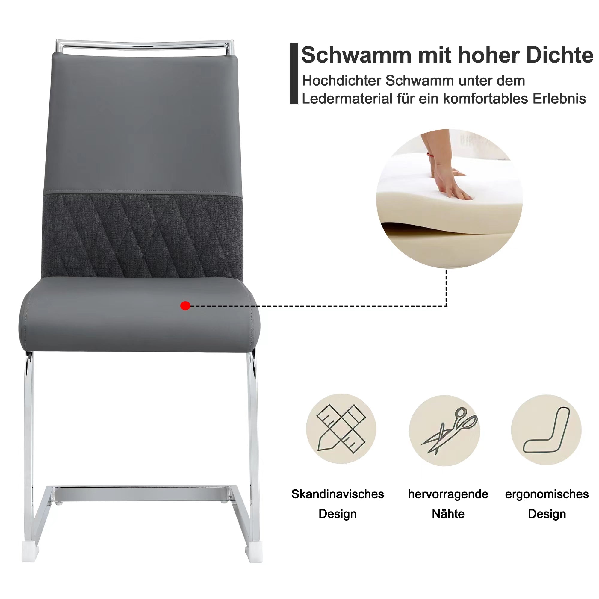 Modern Dining Chairs Set of 2, High Back Upholstered Side Chair with Horizontal Stripe Backrest Design, Grey - Clearance