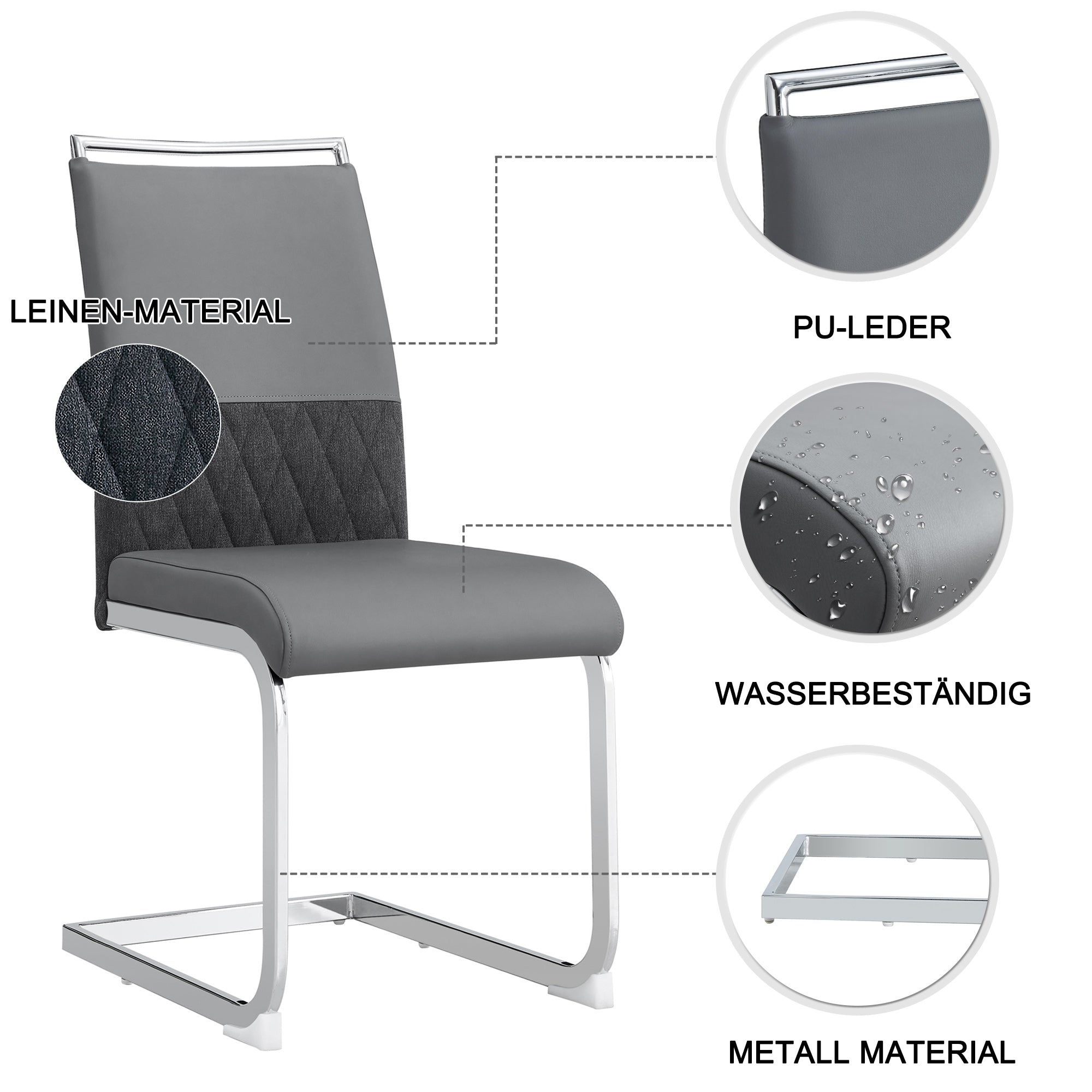 Modern Dining Chairs Set of 2, High Back Upholstered Side Chair with Horizontal Stripe Backrest Design, Grey - Clearance