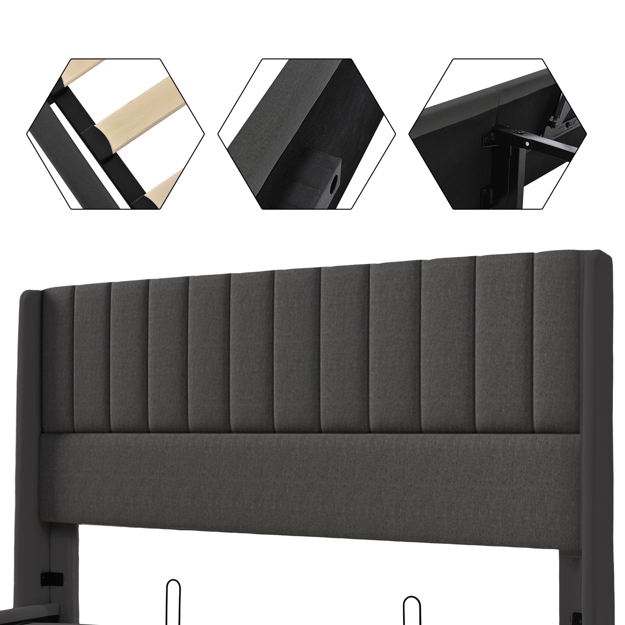 Storage Bed, Hydraulic Double 140x200cm, Upholstered Linen Grey