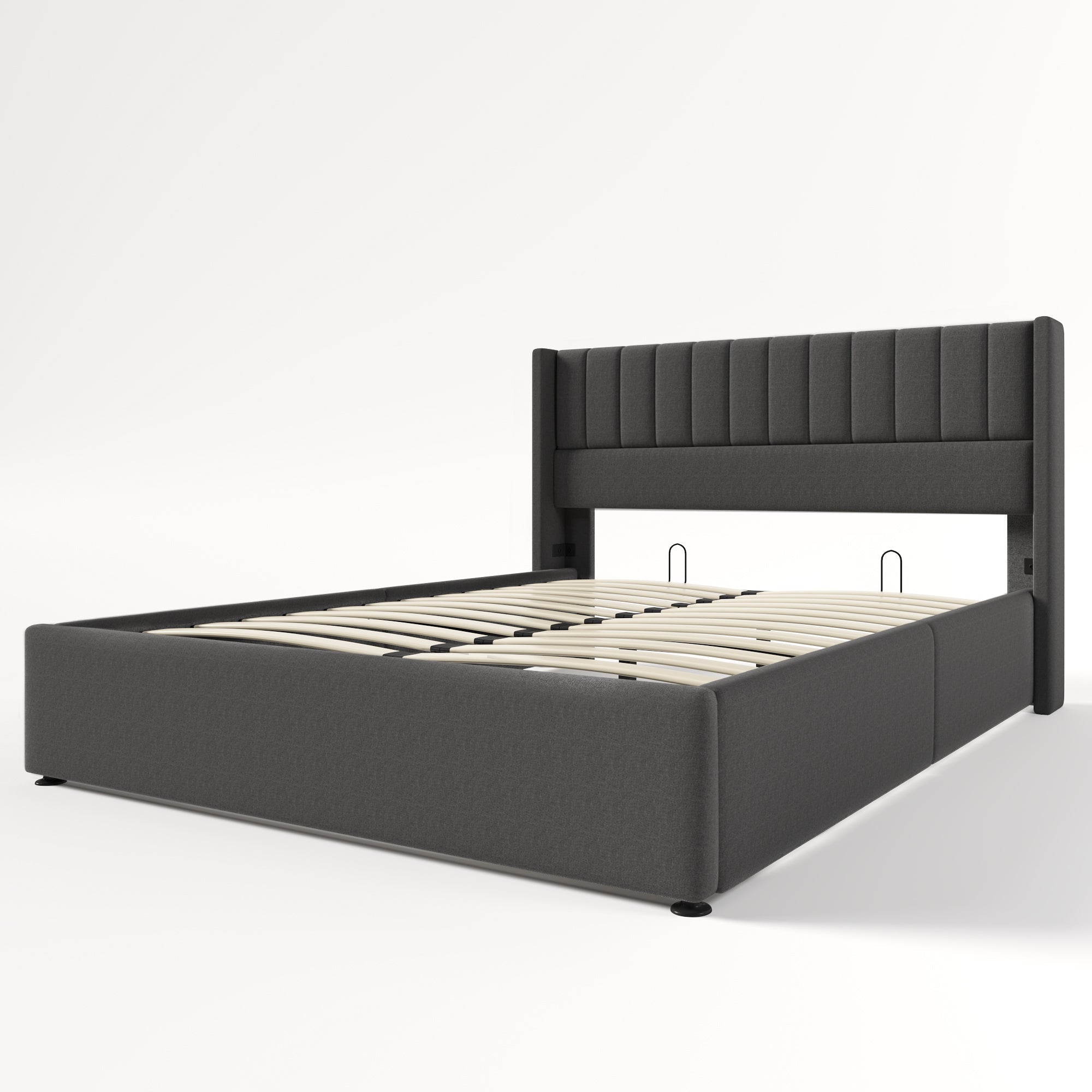 Storage Bed, Hydraulic Double Bed 160x200cm, Linen Grey