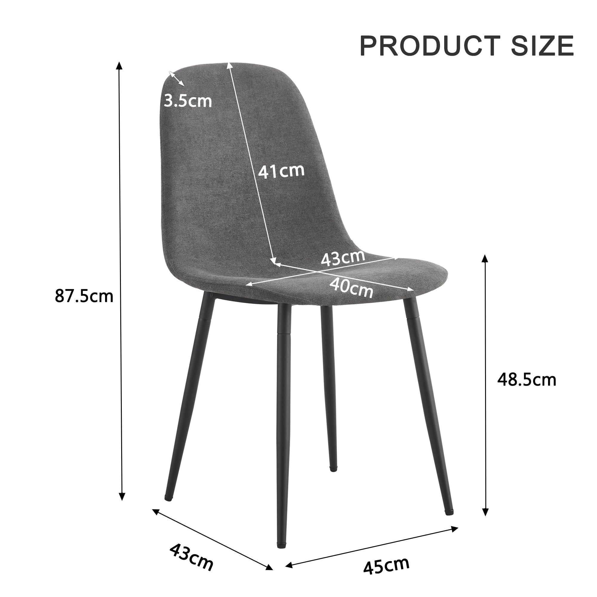 Dining Chair (4 pcs), Scandinavian Vintage with Steel Legs, Black/Grey Suede