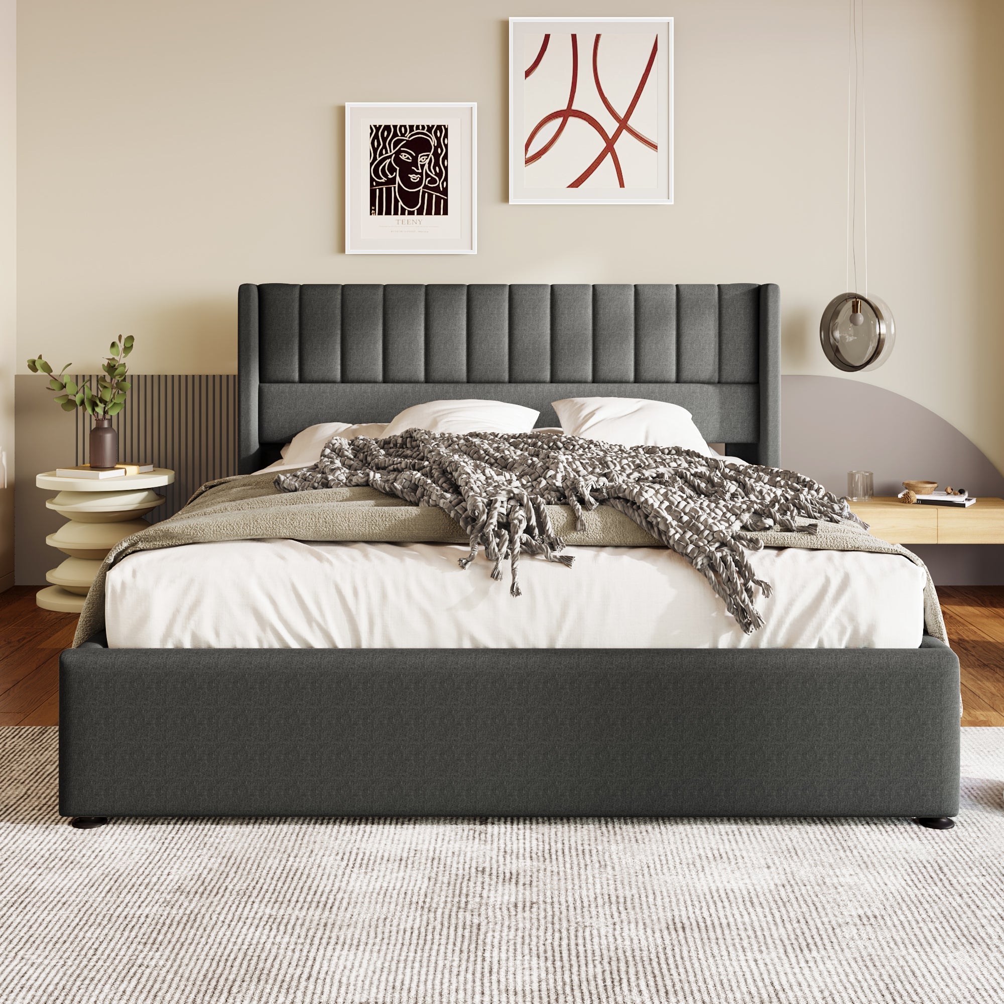 Storage Bed, Hydraulic Double 180x200cm, Linen Grey