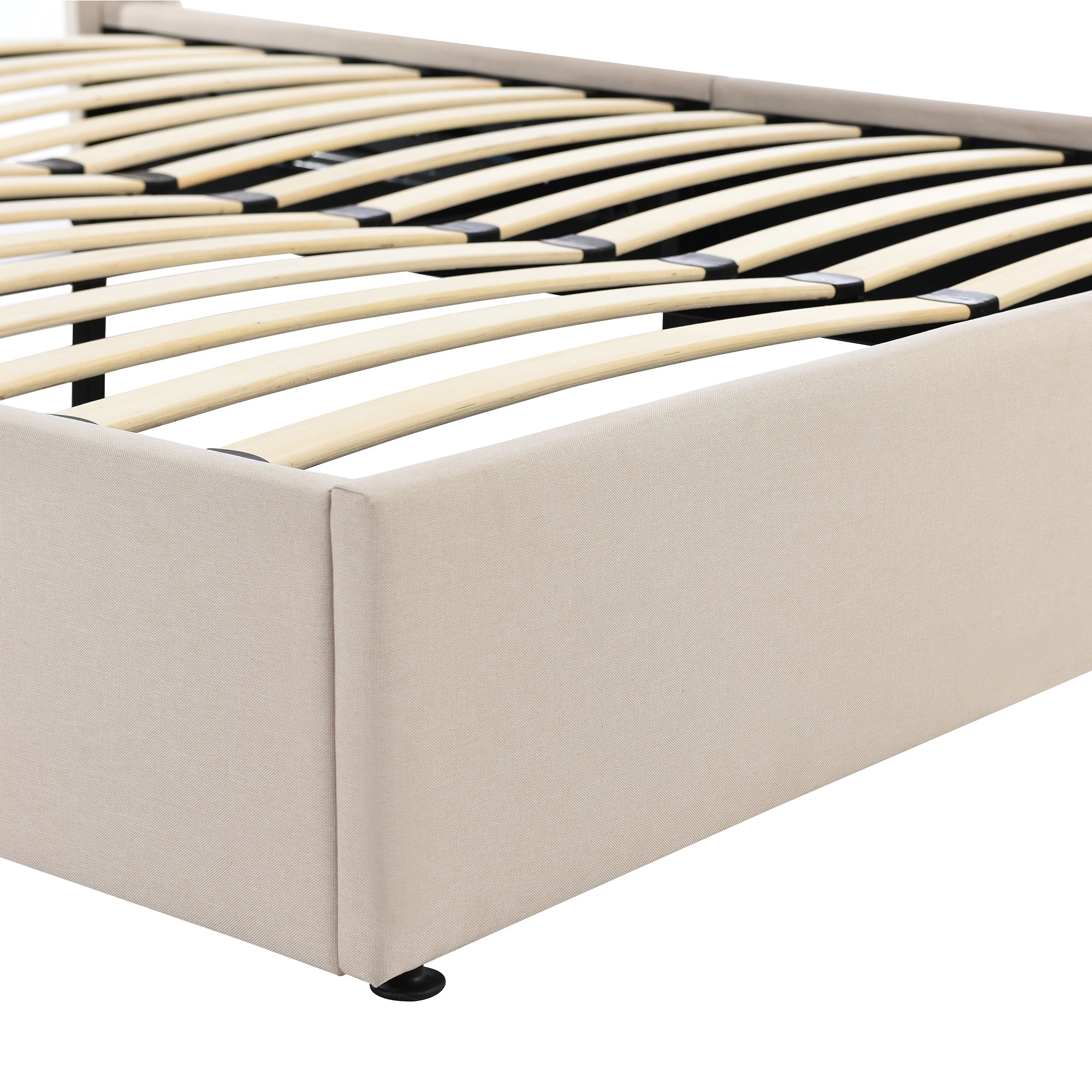 Storage Bed, Upholstered Hydraulic Double Bed 140x200cm, Linen Beige