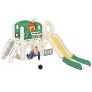 Children's Combo Slide: Long Slide, Storage Box, Tunnel, Stair Ladder, Basketball Hoop, Passage Area, Toddler Slide, Easy Assembly, Convenient Storage, HDPE Material