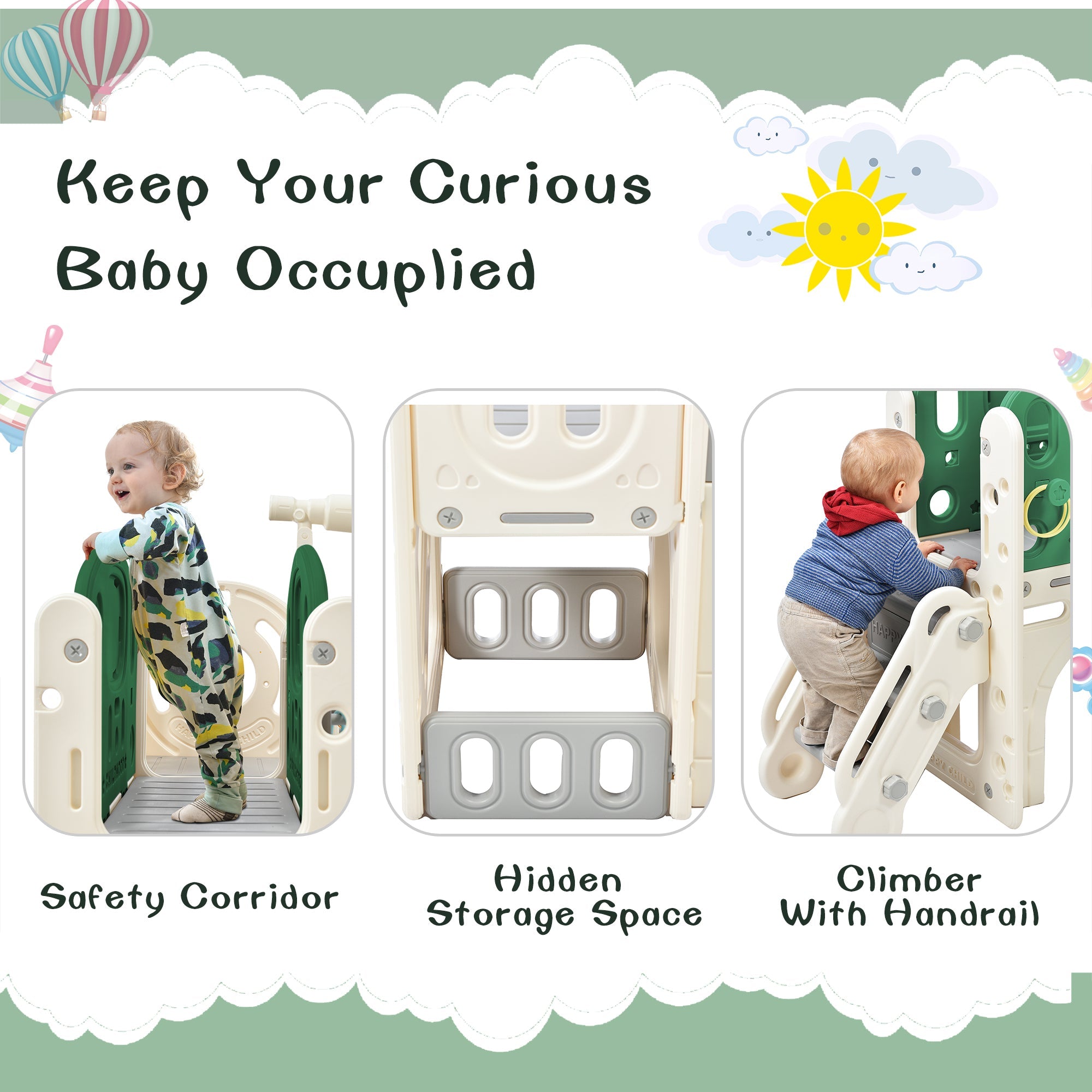 Children's Combo Slide: Long Slide, Storage Box, Tunnel, Stair Ladder, Basketball Hoop, Passage Area, Toddler Slide, Easy Assembly, Convenient Storage, HDPE Material