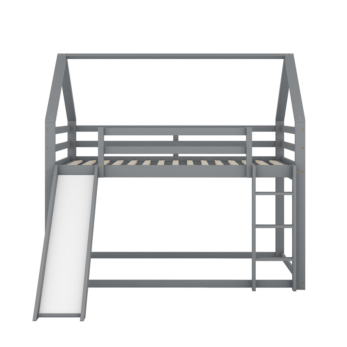 Bunk Bed 140x200cm House Bed Slide & Ladder - Grey