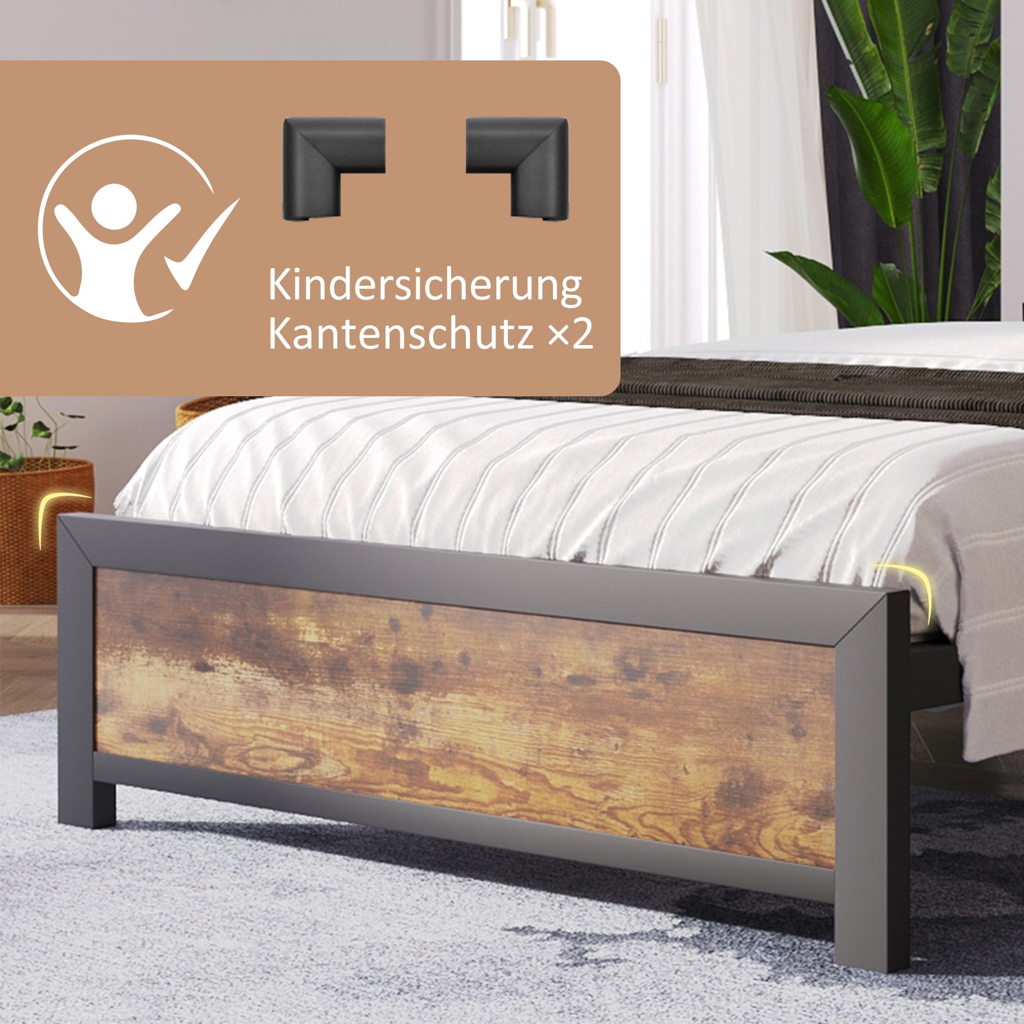 Metal Bed Single 90 x 200 cm with Storage Headboard, Black Steel