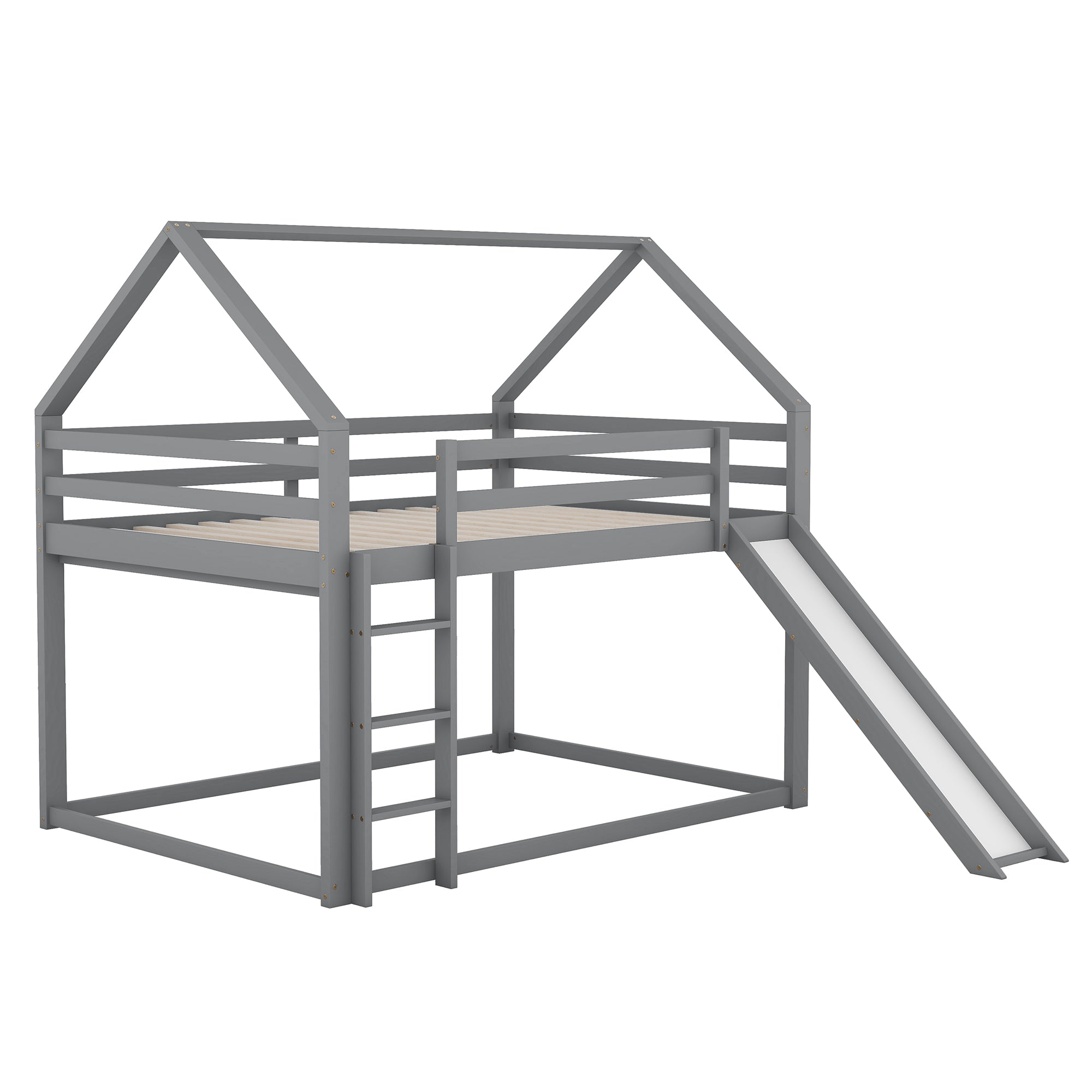Bunk Bed 140x200cm House Bed Slide & Ladder - Grey