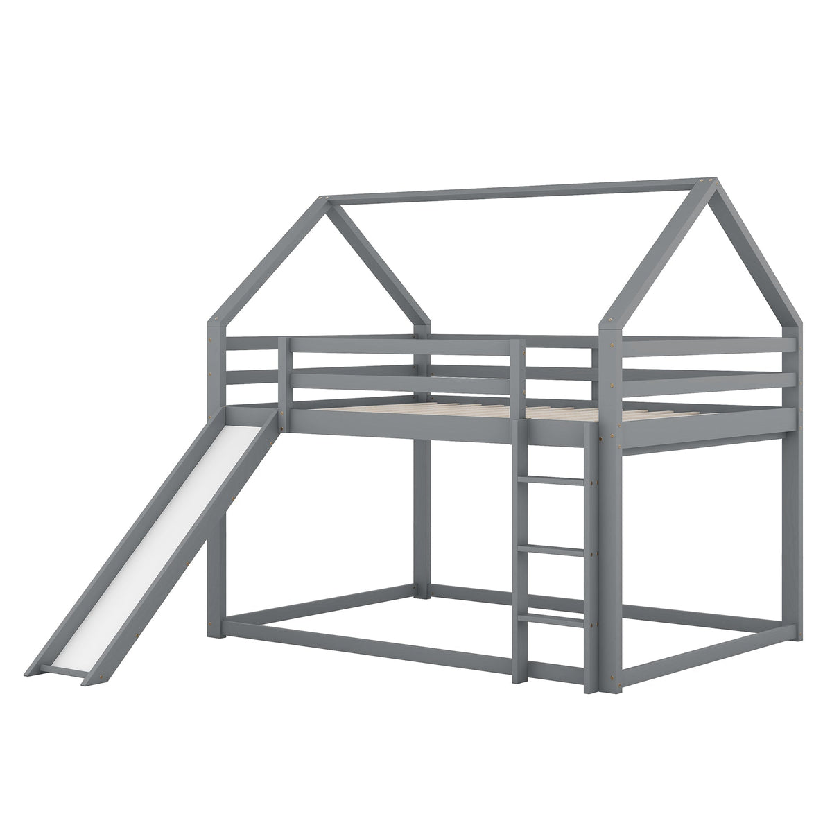 Bunk Bed 140x200cm House Bed Slide & Ladder - Grey