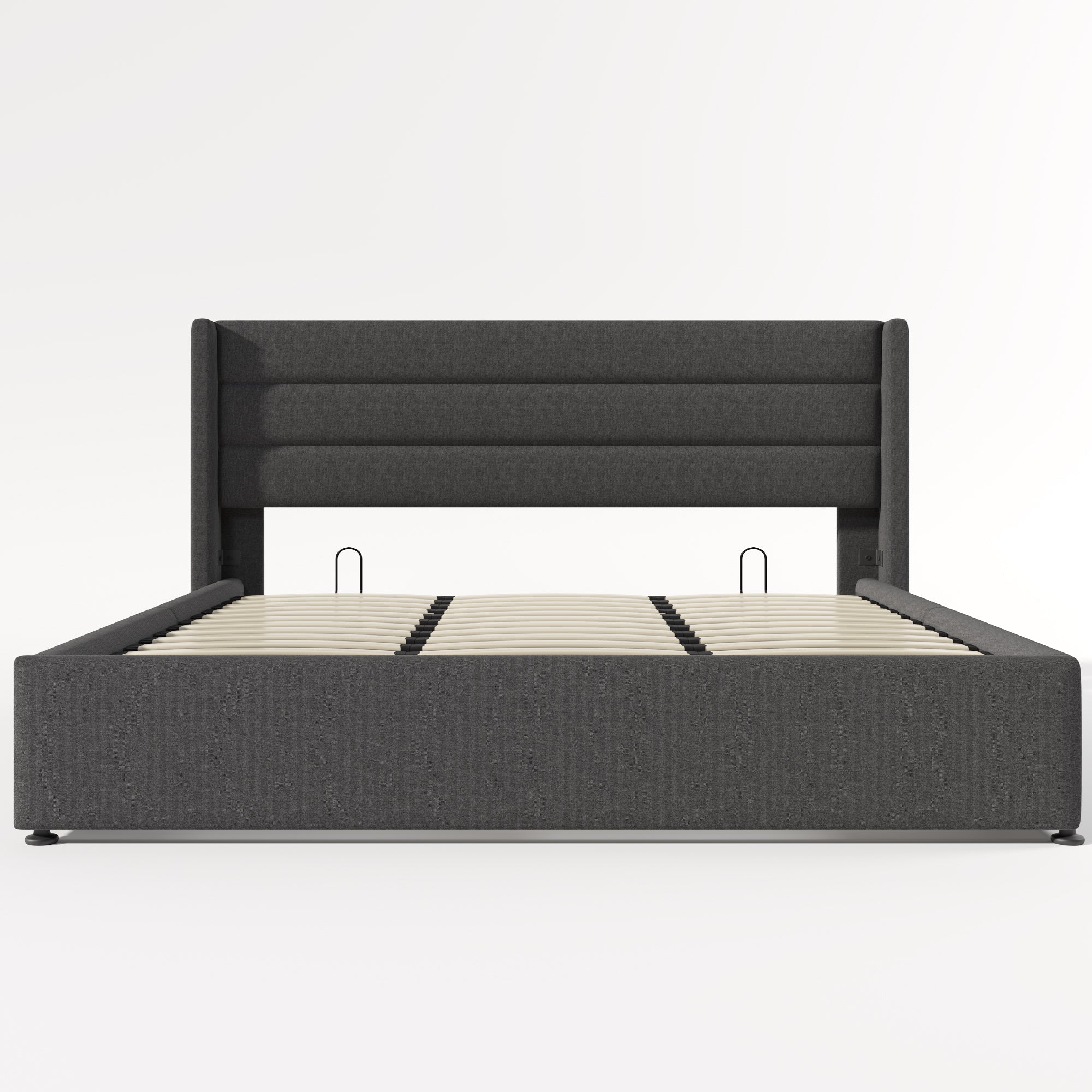 Storage Bed Upholstered Hydraulic Double 180x200cm, Slatted Base - Linen Grey