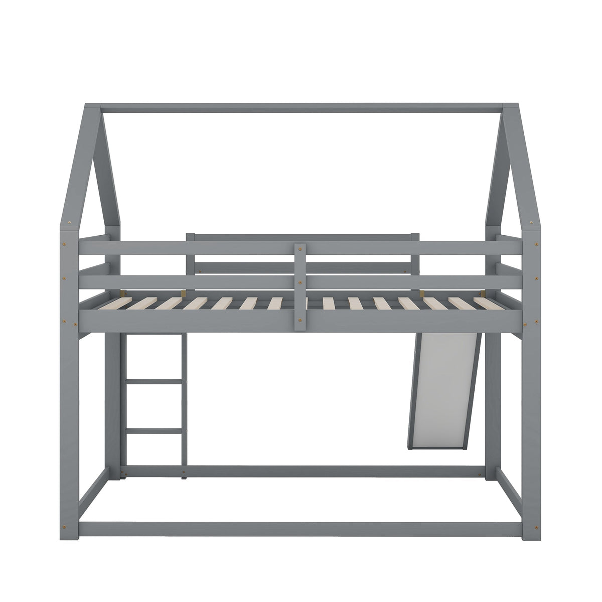 Bunk Bed 140x200cm House Bed Slide & Ladder - Grey
