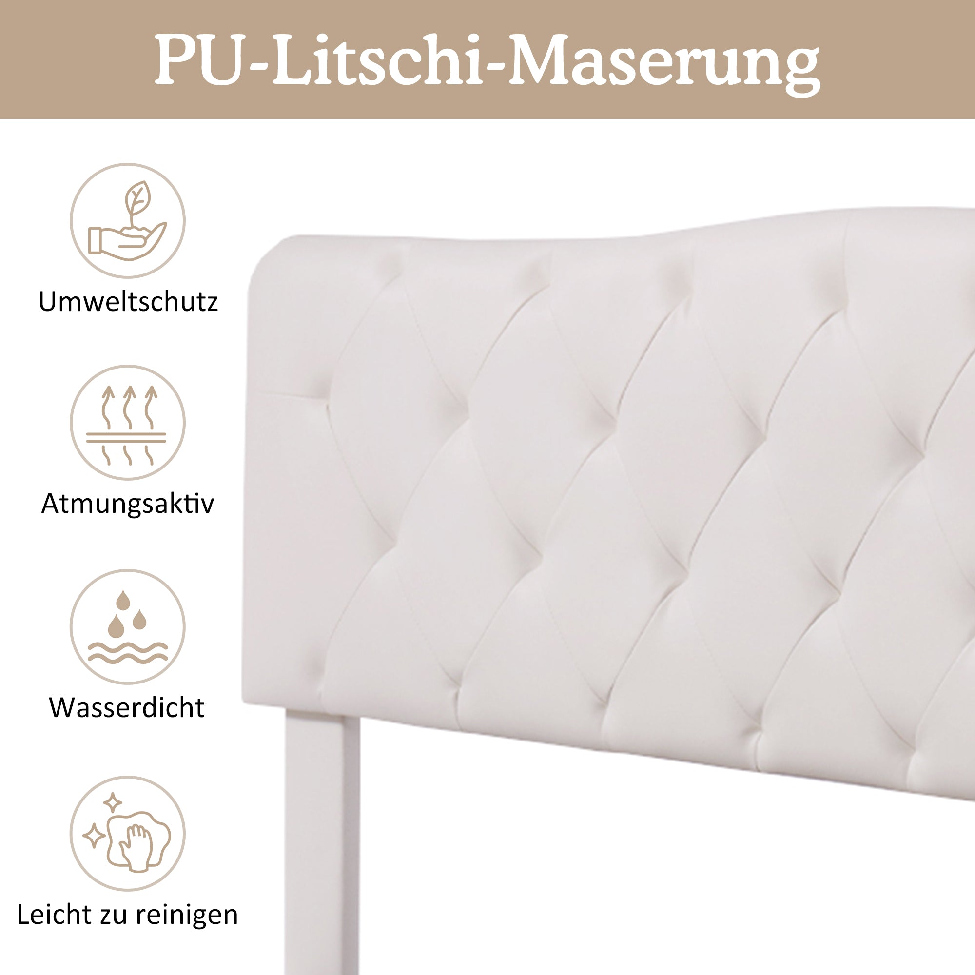 Upholstered Bed 180x200cm Storage Adjustable Headboard Slatted Frame - White PU