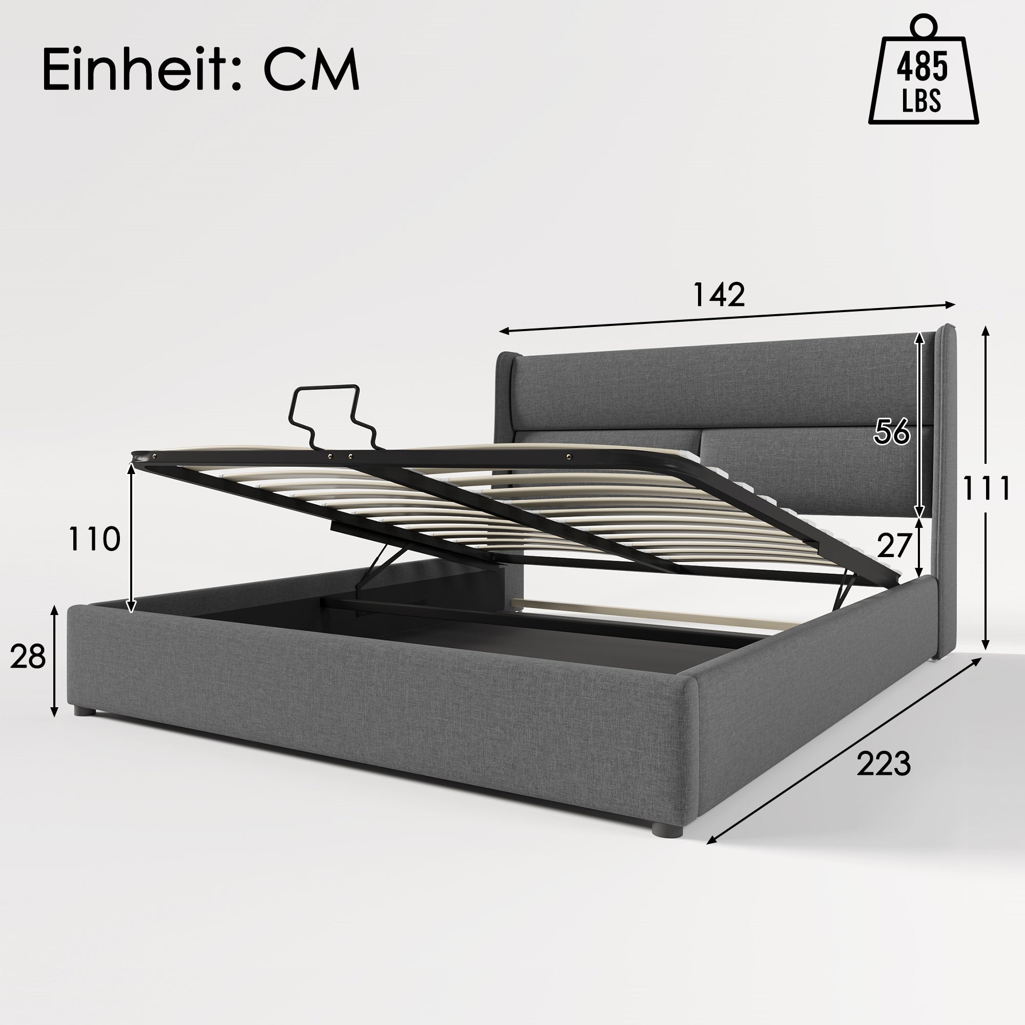 Upholstered Double Bed, Adjustable Headrests Storage with Linen Material