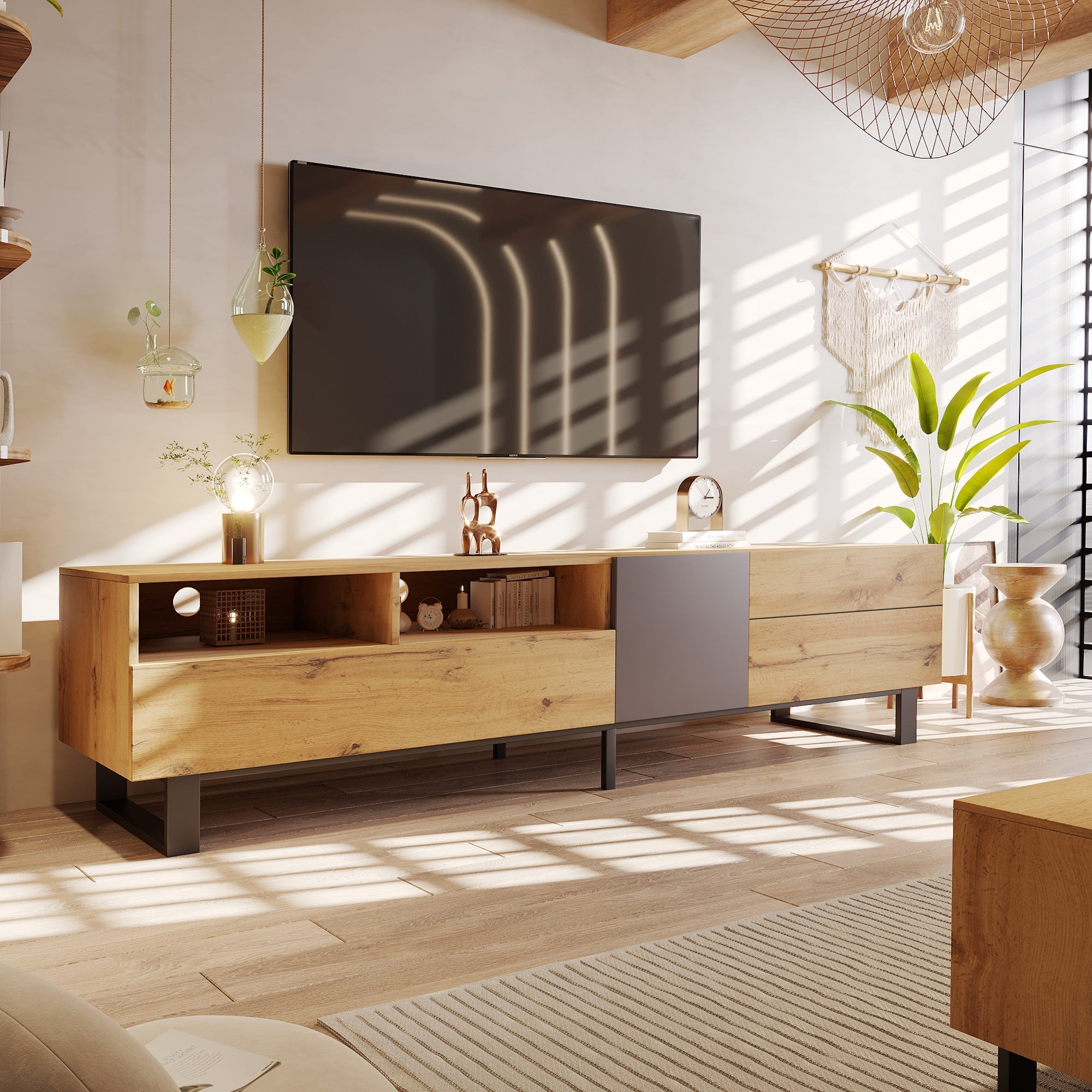Modern Color TV Cabinet, 180cm TV Stand with Wood Grain Finish