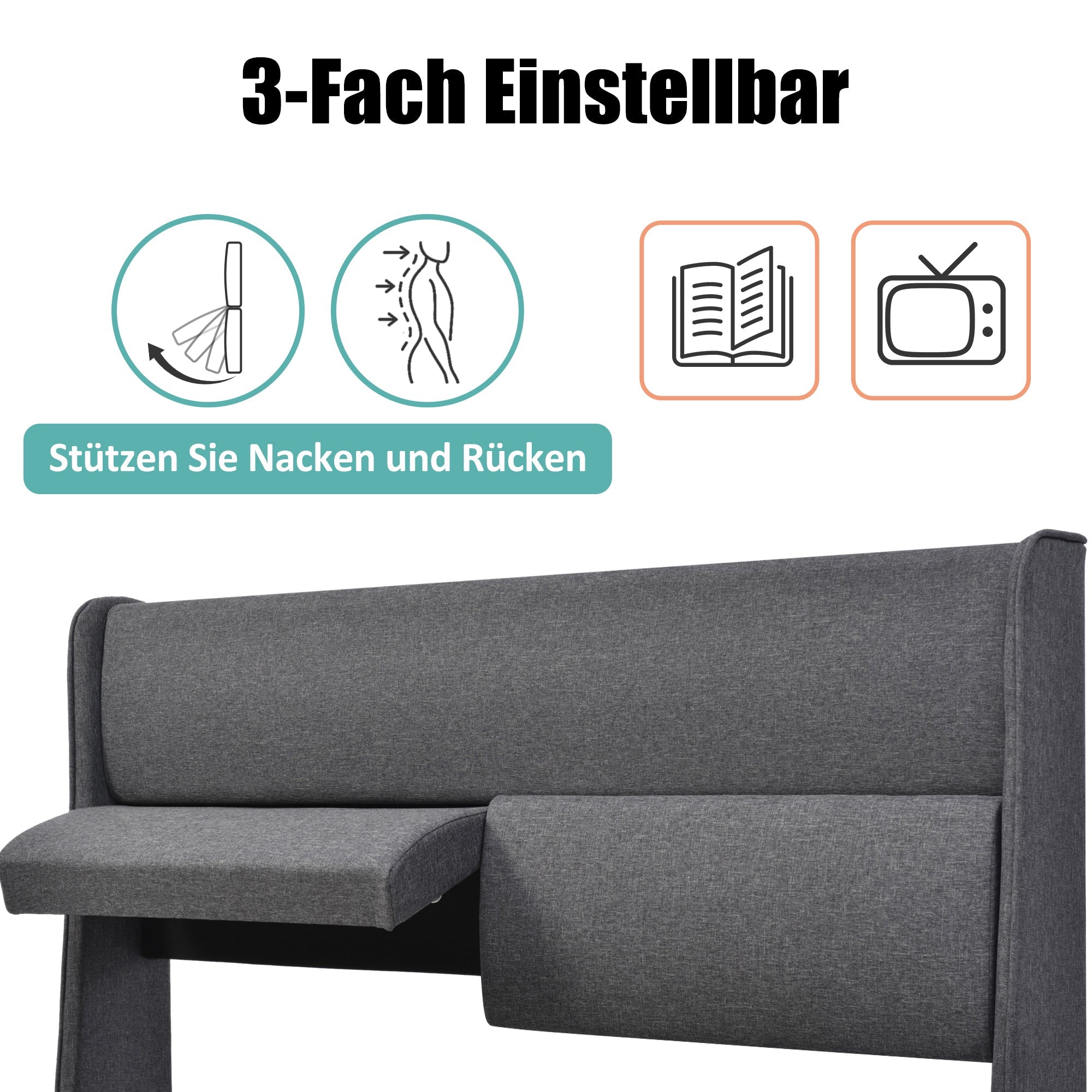 Upholstered Double Bed, Adjustable Headrests Storage with Linen Material