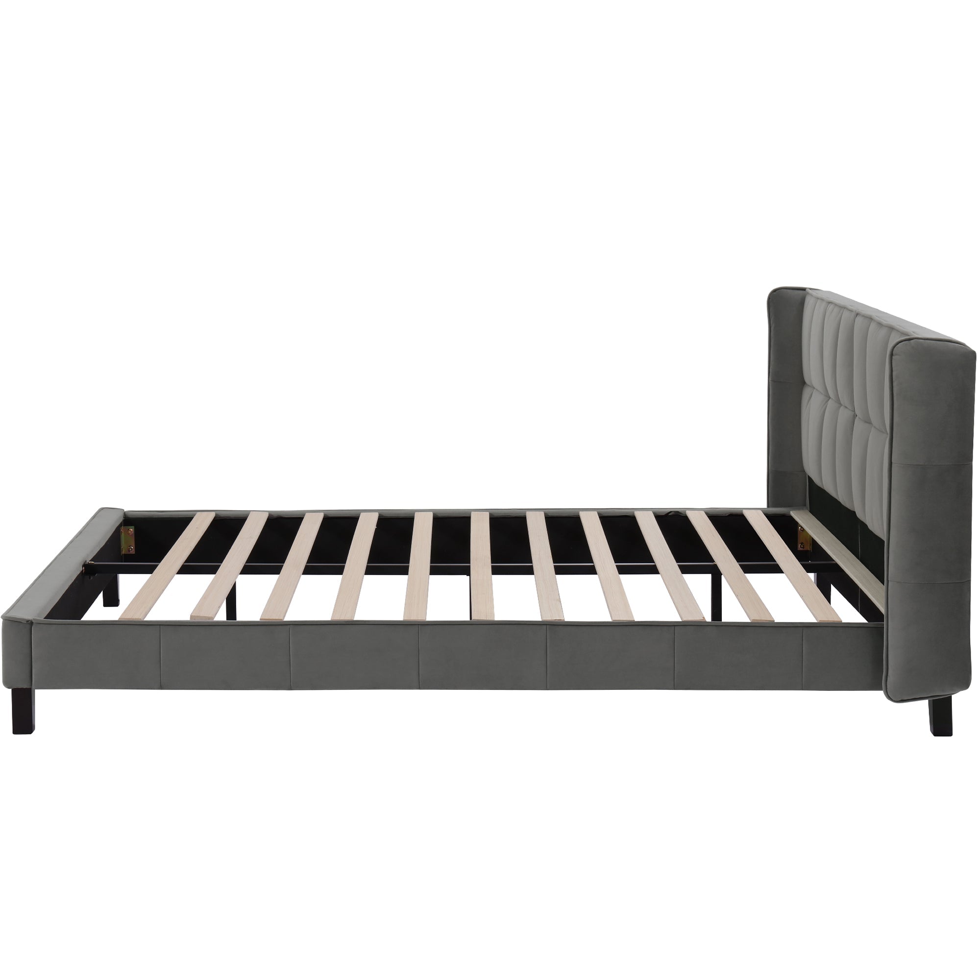 Upholstered Bed 180x200 Slatted Base Headboard - Velvet Grey