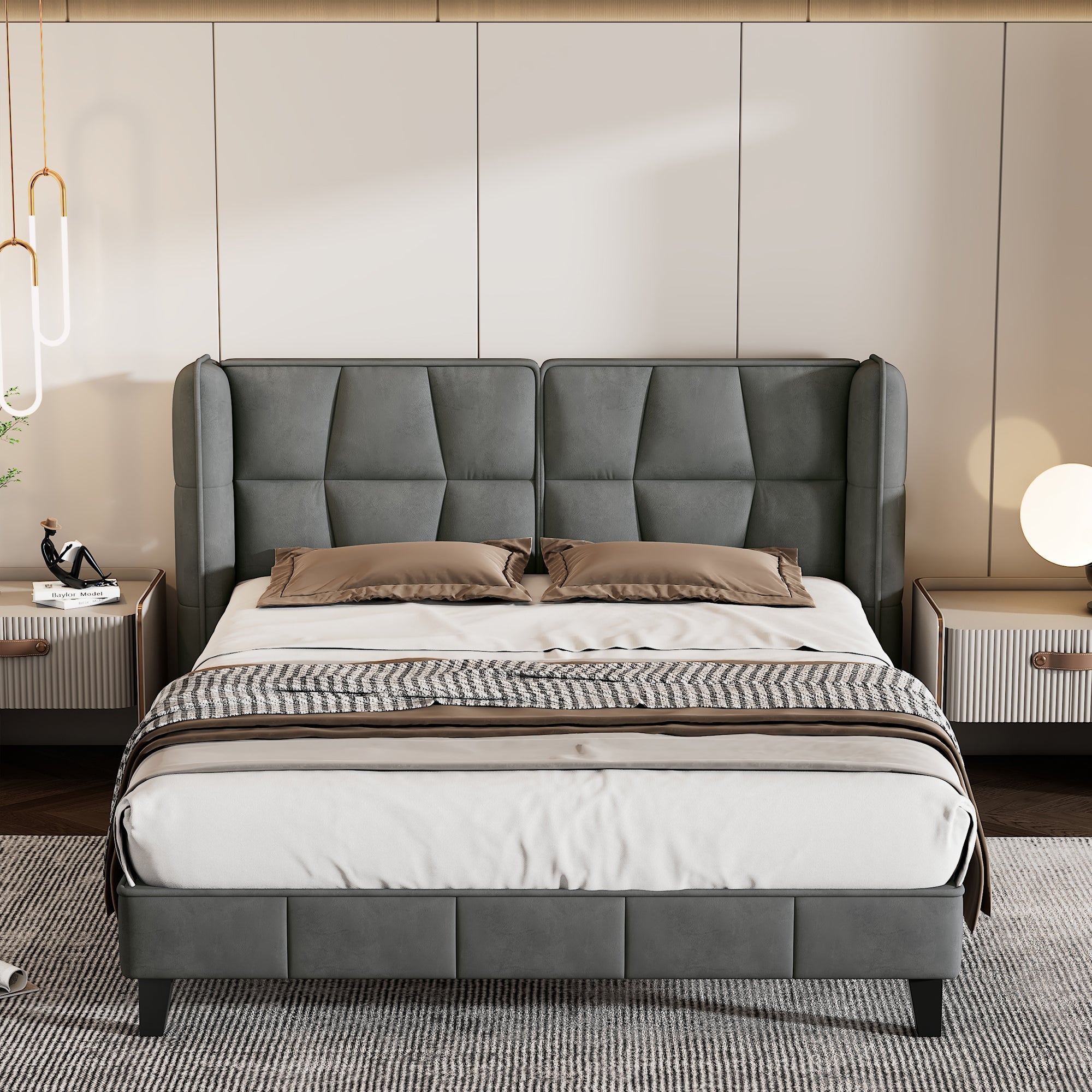 Upholstered Bed 140x200 Slatted Base Headboard Easy Assembly, Velvet Grey