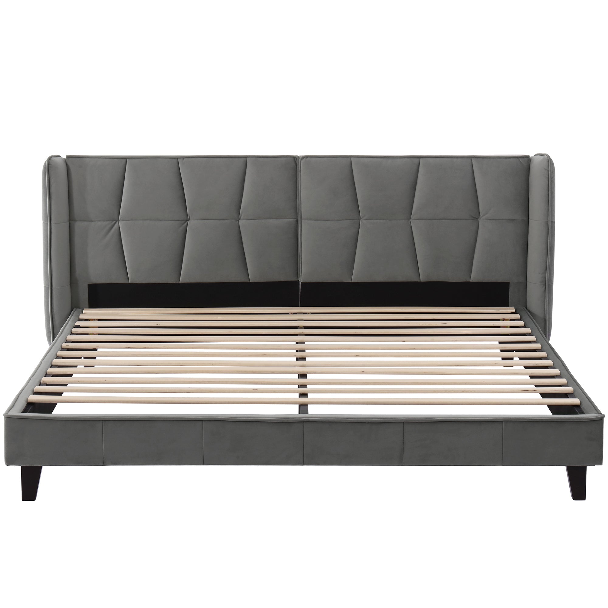 Upholstered Bed with Slatted Base and Headboard, 160x200cm, Grey Velvet