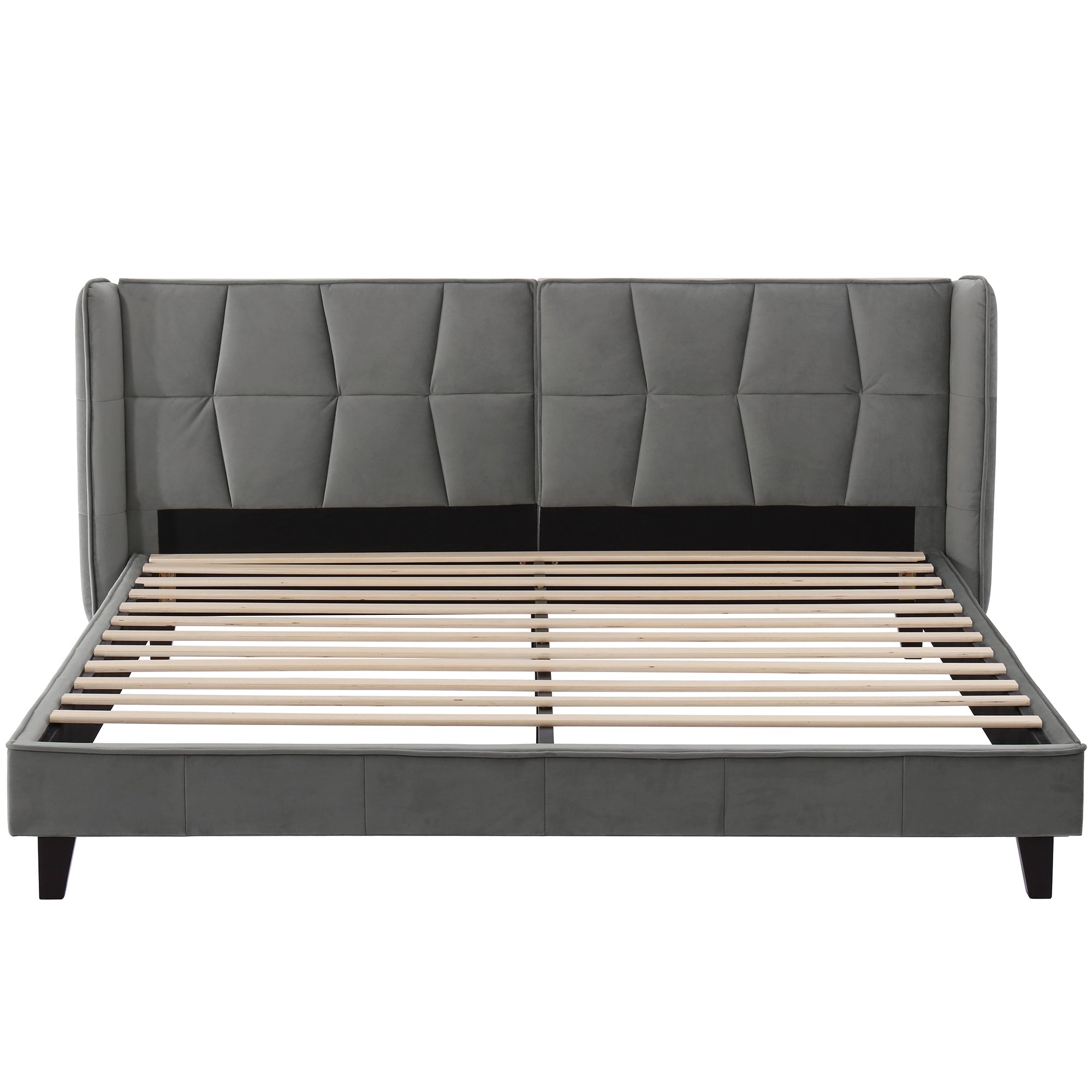 Upholstered Bed 180x200 Slatted Base Headboard - Velvet Grey