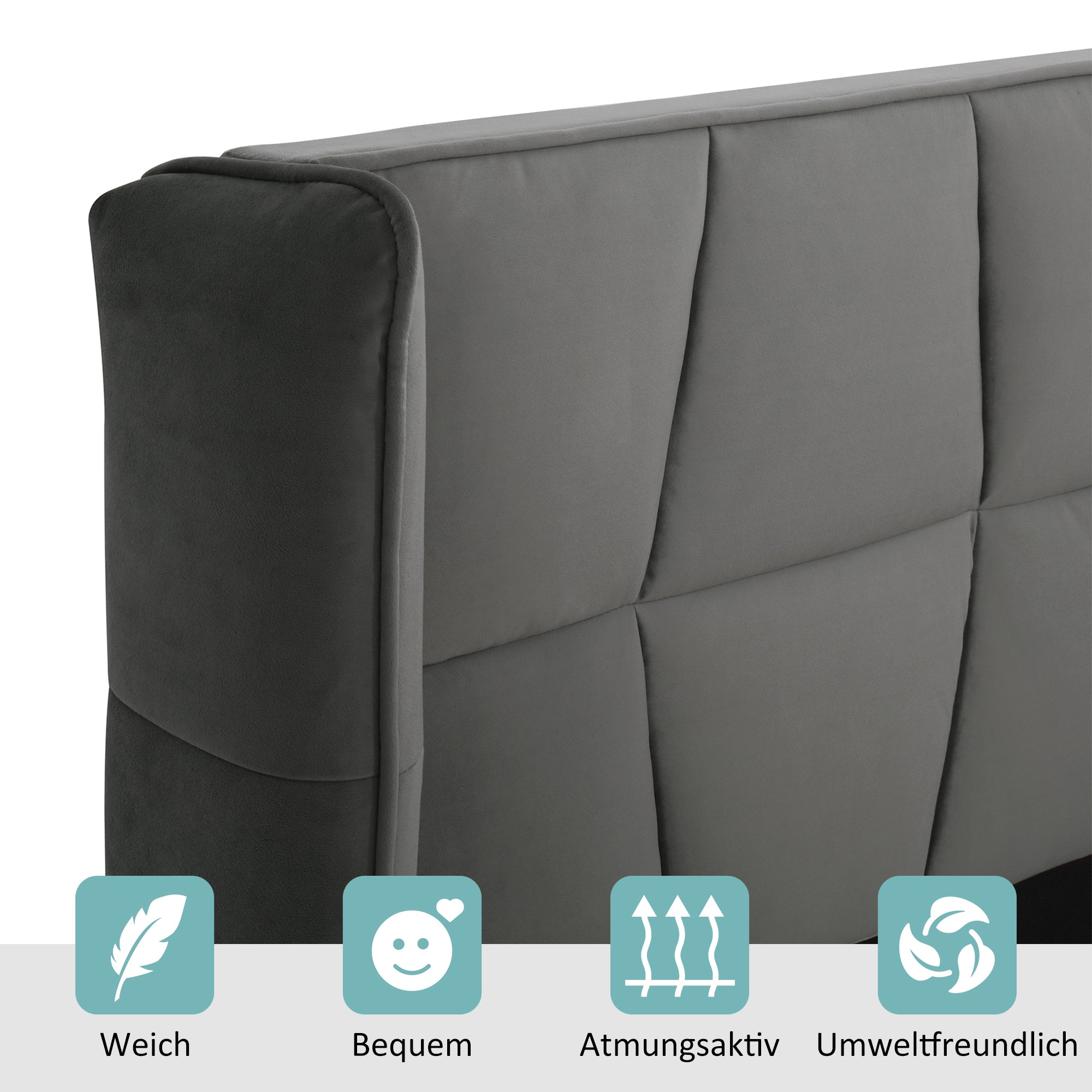 Upholstered Bed 140x200 Slatted Base Headboard Easy Assembly, Velvet Grey