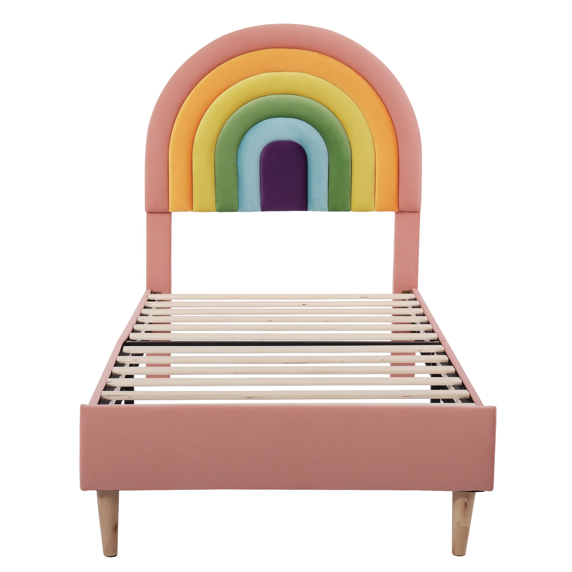 Upholstered Bed 90x200cm Height-Adjustable Headboard Slatted Base Velvet Pink