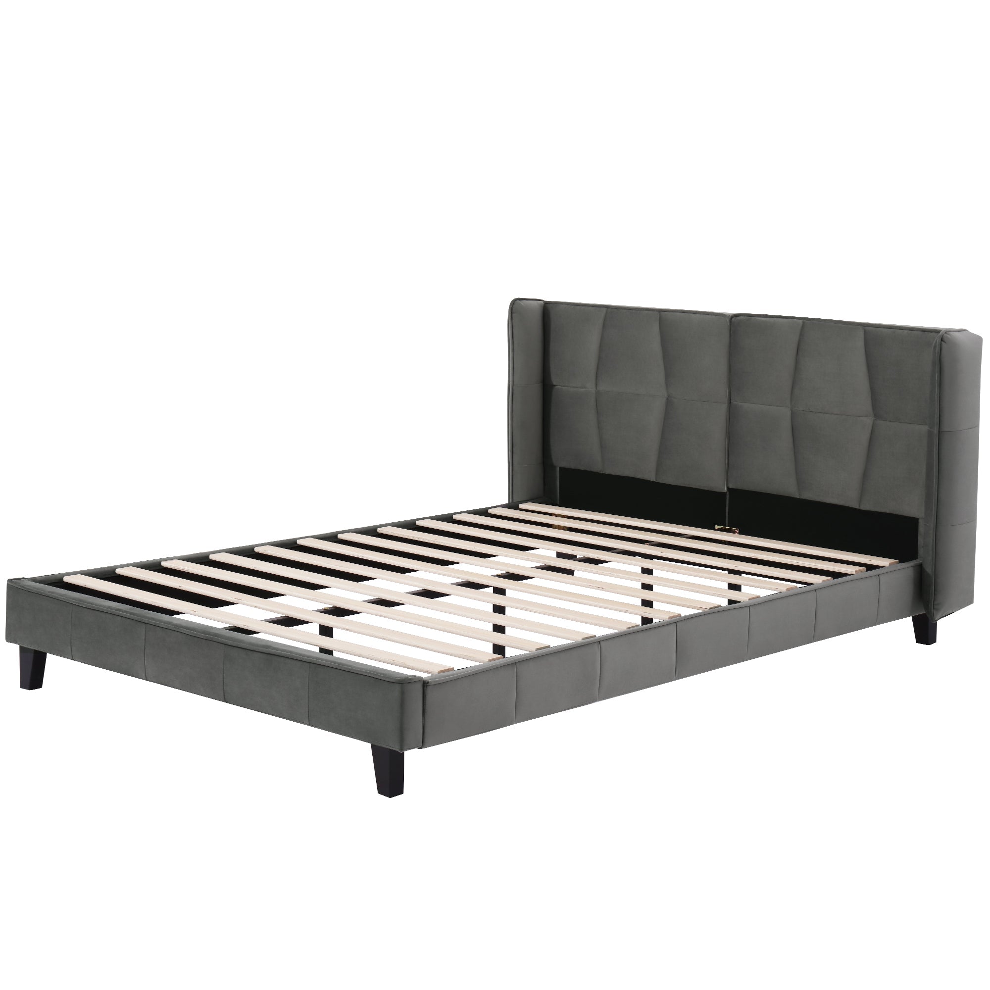 Upholstered Bed 140x200 Slatted Base Headboard Easy Assembly, Velvet Grey