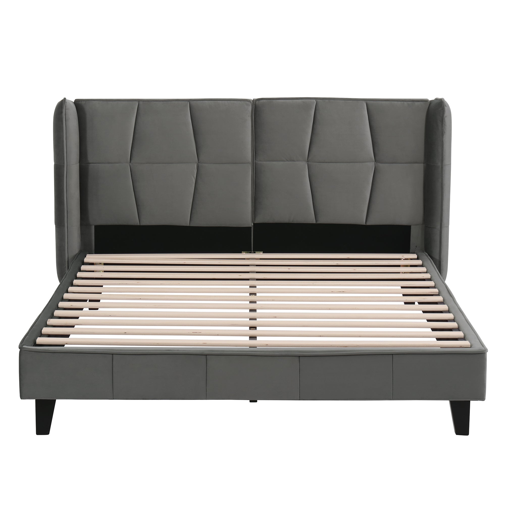Upholstered Bed 140x200 Slatted Base Headboard Easy Assembly, Velvet Grey