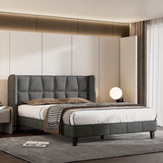 Upholstered Bed 140x200 Slatted Base Headboard Easy Assembly, Velvet Grey