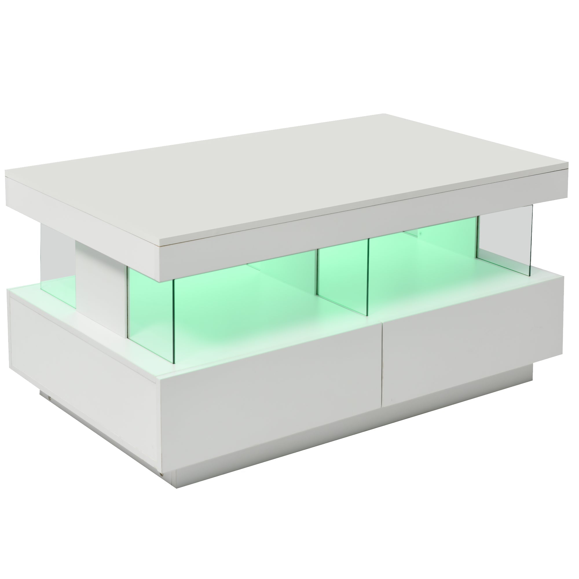 Modern Coffee Table with High-Gloss Top and 2 Drawers, White