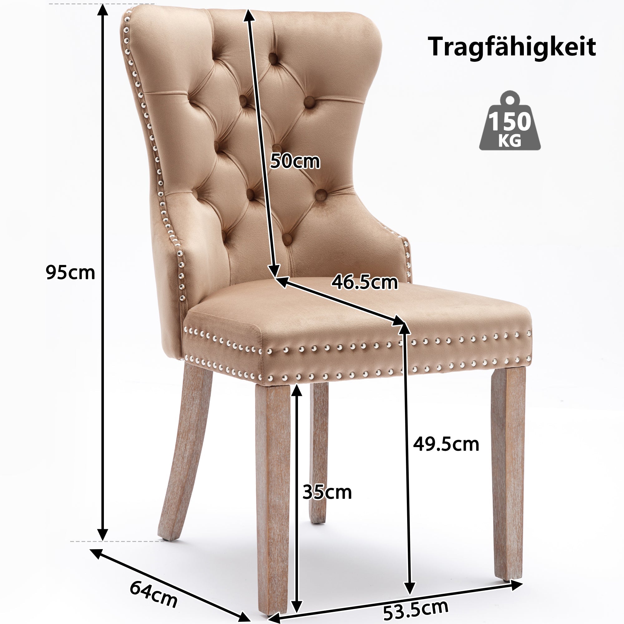 Dining Chair Set of 6 - Upholstered Nailhead Trim Door Knocker Back Solid Wood Legs - Brown Velvet