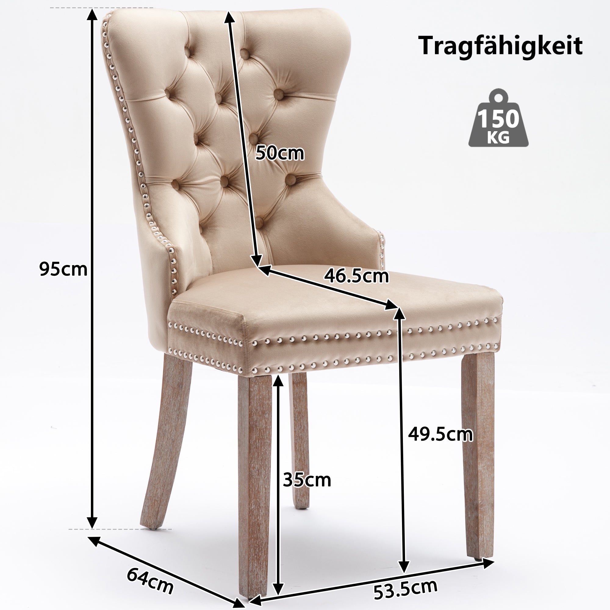 Dining Chair Set of 4 Upholstered Door Knocker Back Nailhead Trim Solid Wood Legs Beige Velvet