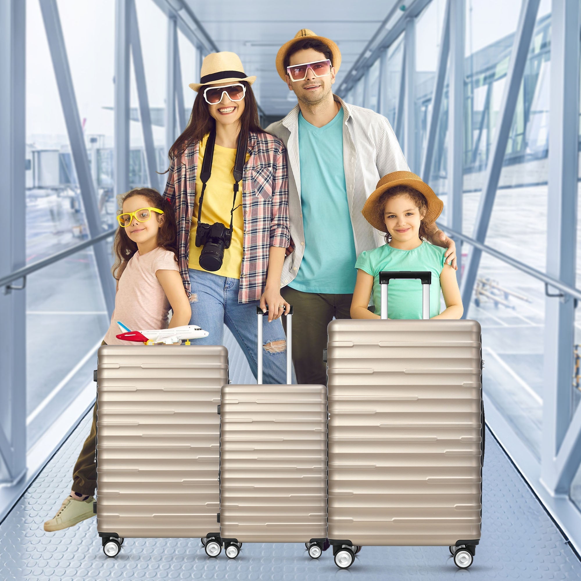 Luggage Set - Expandable, TSA Lock, Waterproof, Telescopic Handle, Gold ABS