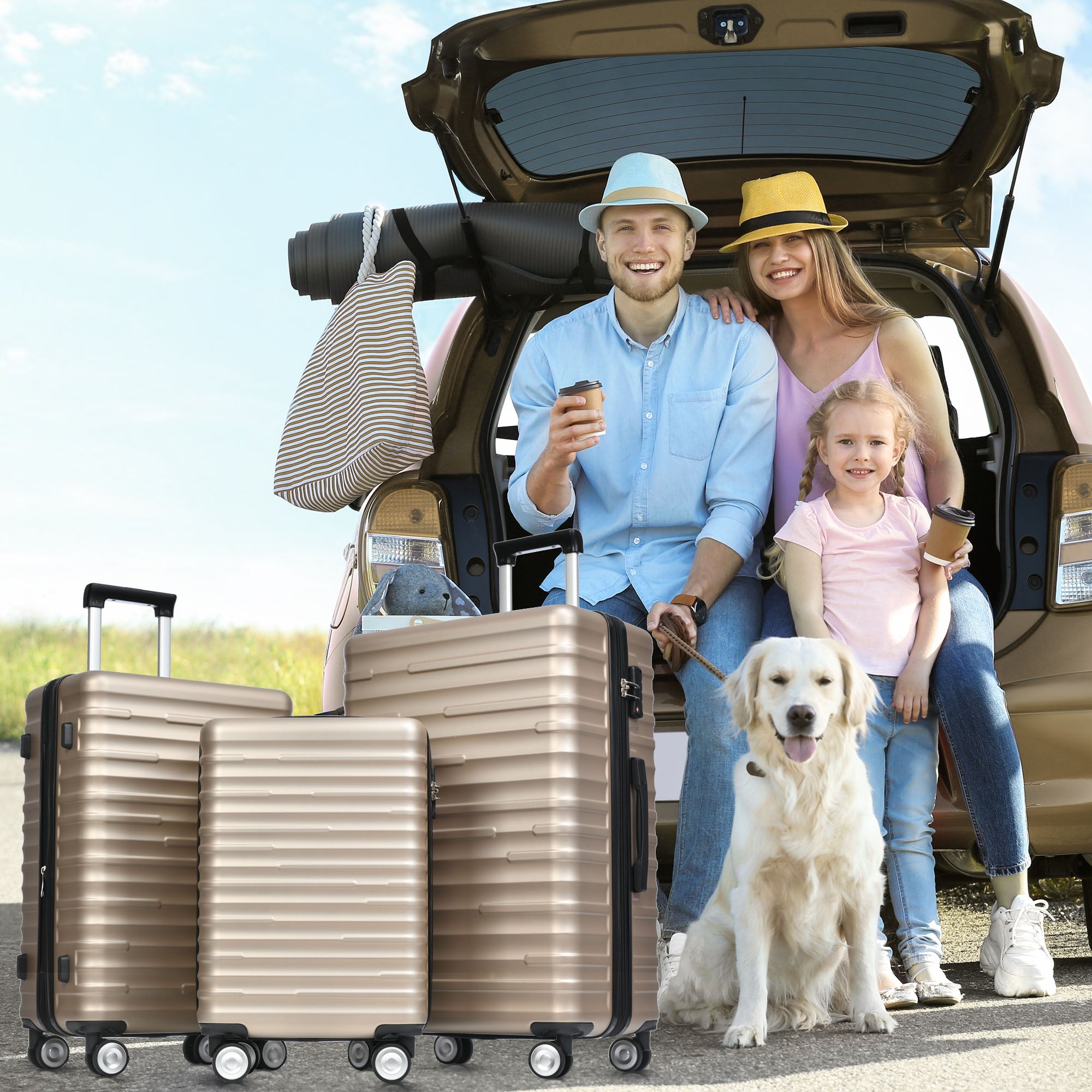 Luggage Set - Expandable, TSA Lock, Waterproof, Telescopic Handle, Gold ABS