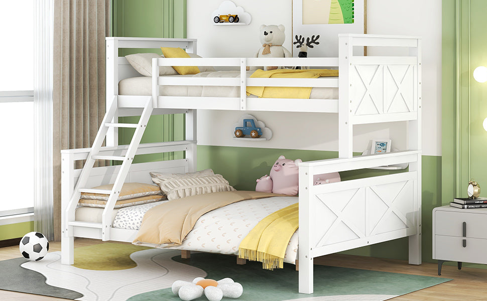 Bunk Bed Convertible to 2 Separate Beds Ladder Railing 90(140)x200cm - White Wood