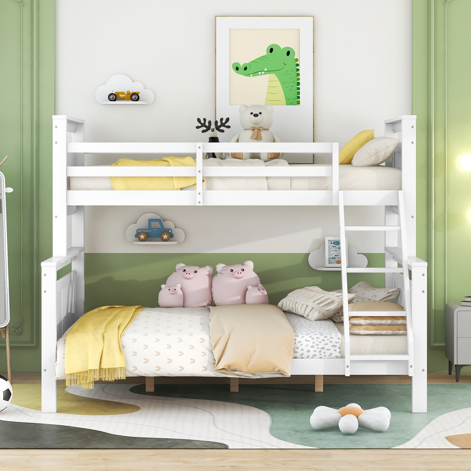 Bunk Bed Convertible to 2 Separate Beds Ladder Railing 90(140)x200cm - White Wood