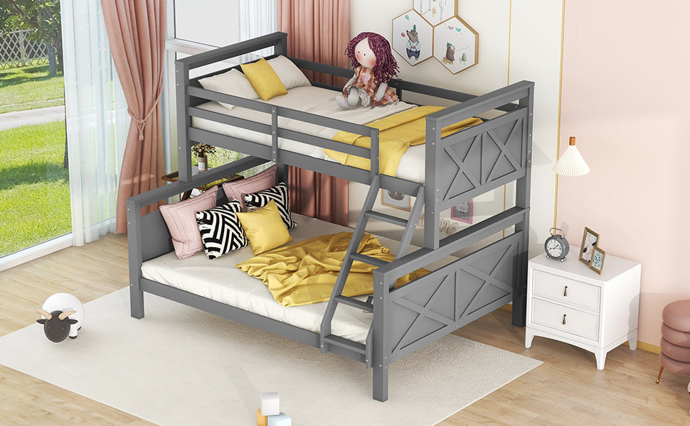 Bunk Bed Convertible 90/140x200cm with Ladder Railing Wooden Grey