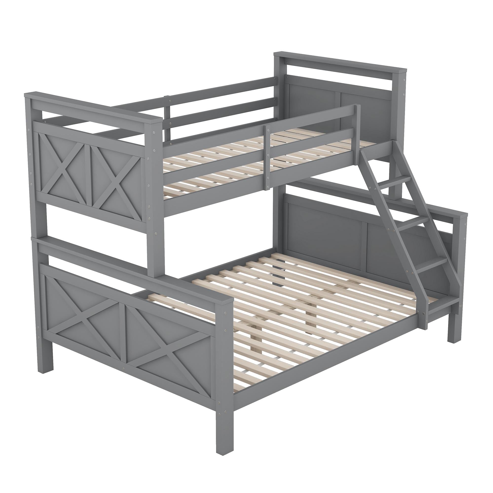 Bunk Bed Convertible 90/140x200cm with Ladder Railing Wooden Grey