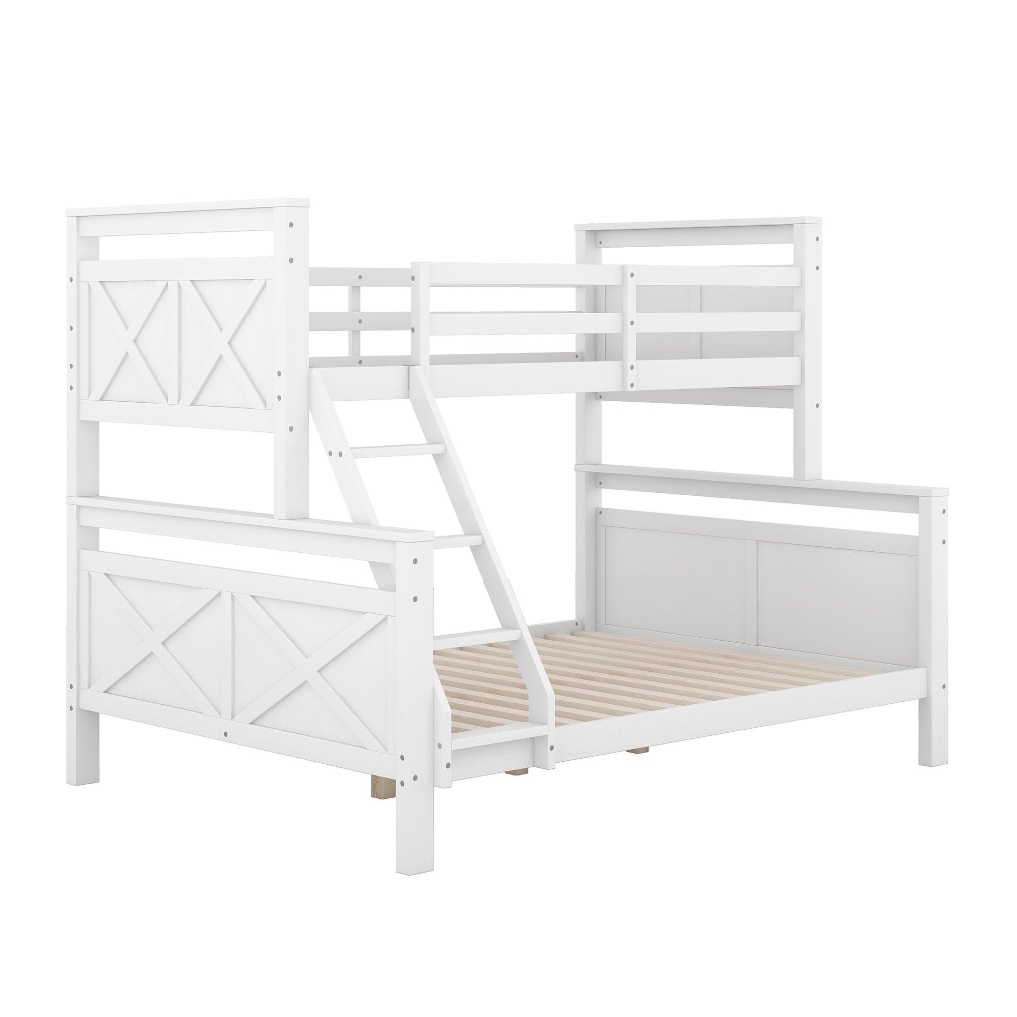 Bunk Bed Convertible to 2 Separate Beds Ladder Railing 90(140)x200cm - White Wood